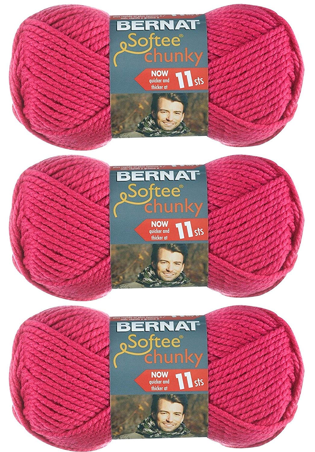 Bernat Hot Pink Softee Chunky- Pack Of 3 Balls - 100G Each Ball