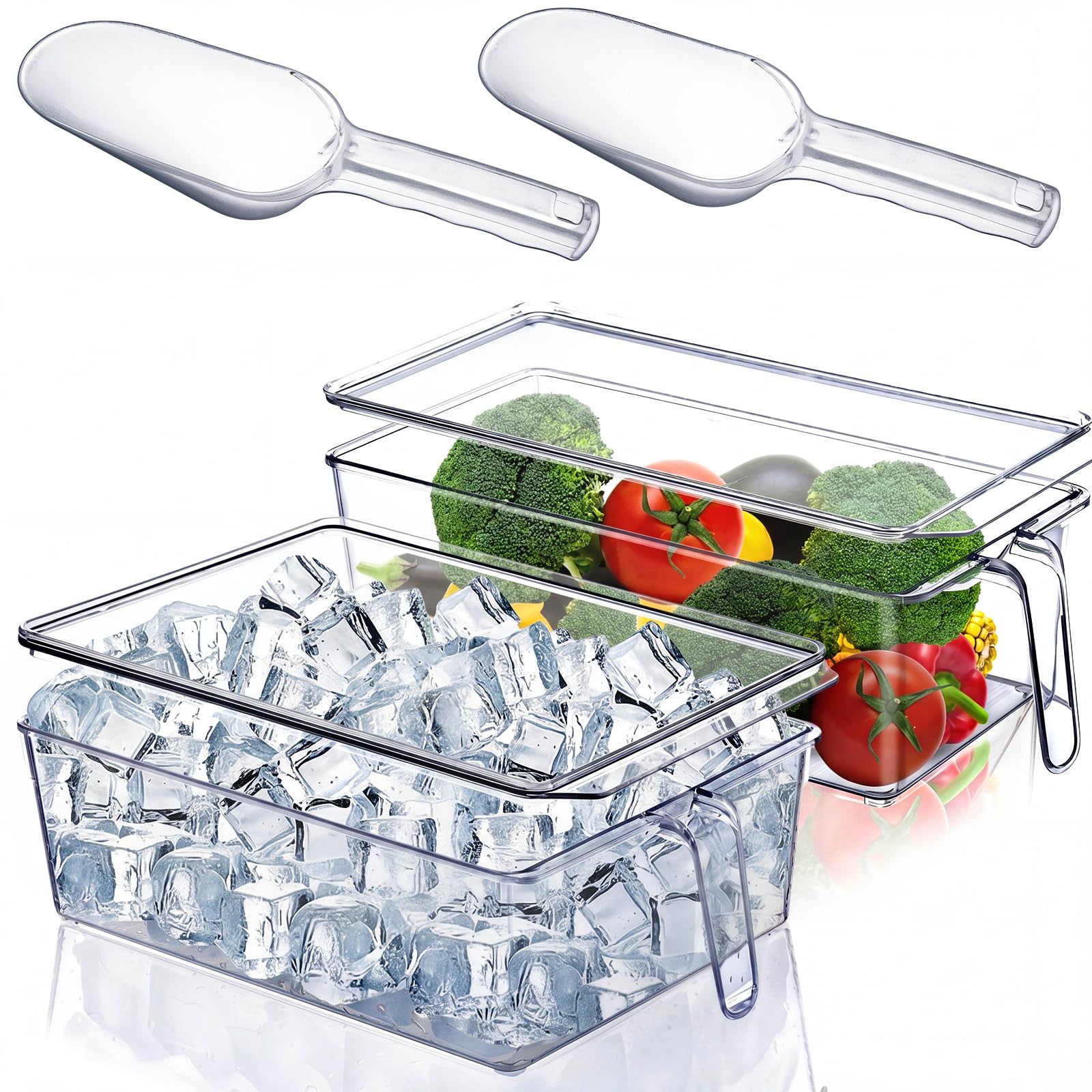 Havawish 2 Sets Ice Storage Bin with lid, 12.4 x 8.07,12.4 x 5.91 Inches