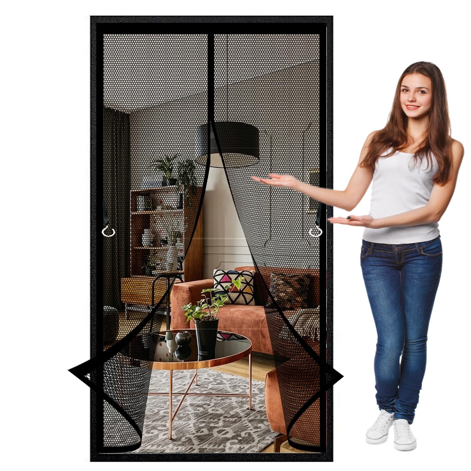 Moustiquaire porte fenetre magnetique 120x120cm maille noire premium