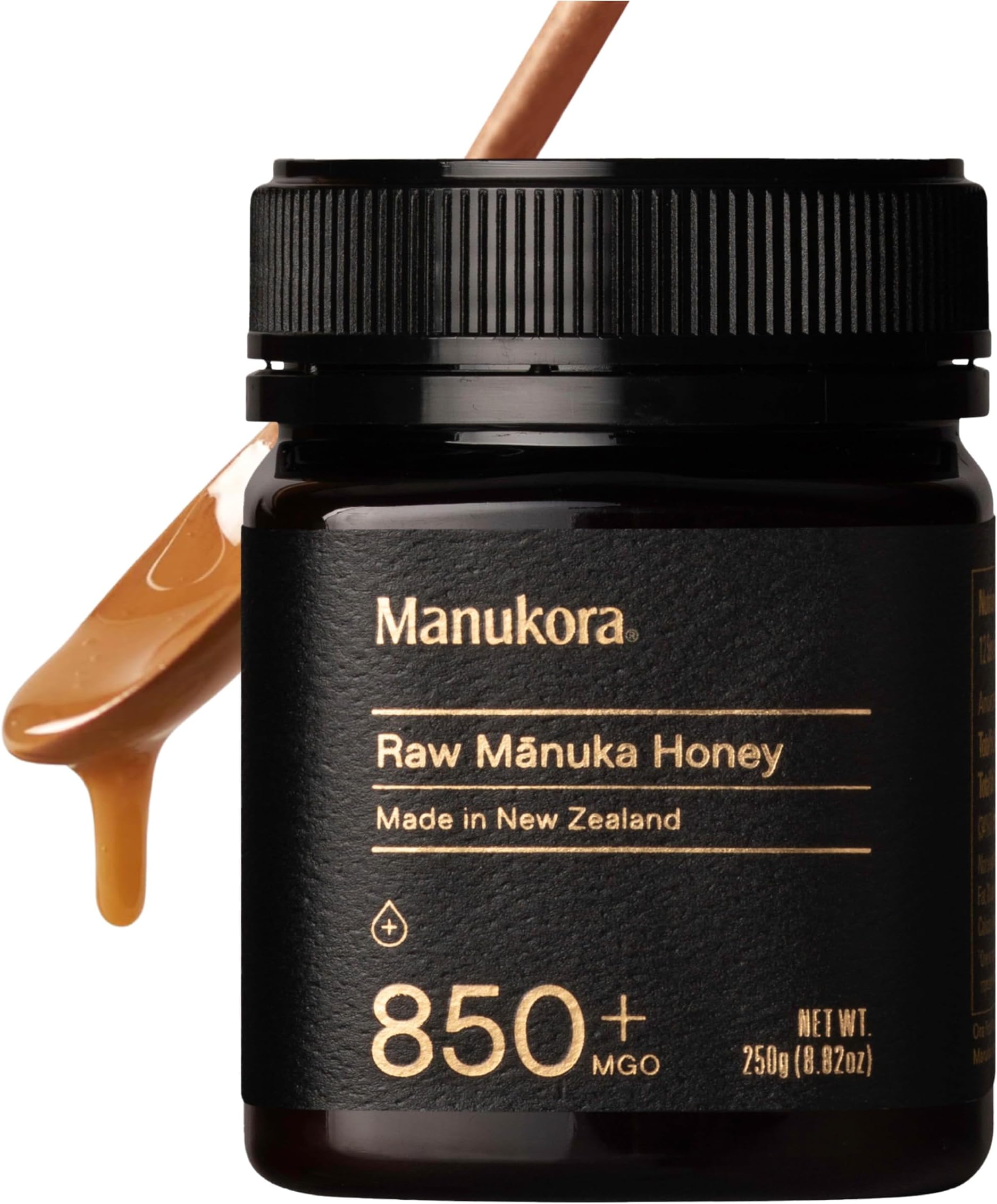 Raw Manuka Honey MGO 850+, New Zealand Honey, Superfood, 2000+ Natural Compounds, Non-GMO, Monofloral, 3rd-Party Tested, Glyphosate Residue Free, Traceable Hive-to-Hand, Immune and Digestive Support, 250g