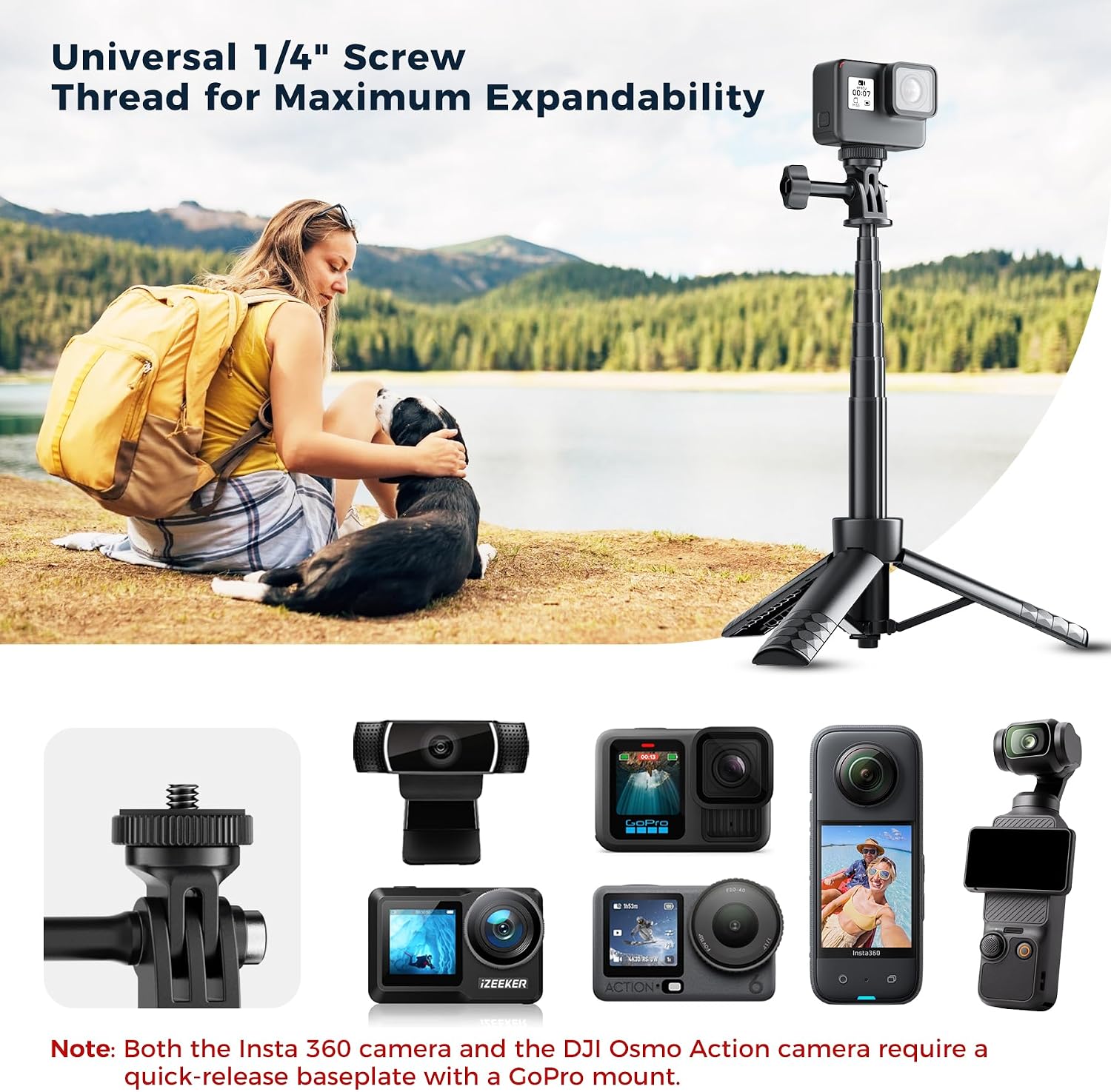 25" Extendable Mini Camera Tripod Mount for Gopro DJI Osmo Pocket 3, Portable Small Vlog Handle Grip Desktop Webcam Selfie Stick Tripod, Pole Tripod for Action Camera Hero/DJI Osmo Action 5Pro/4/3