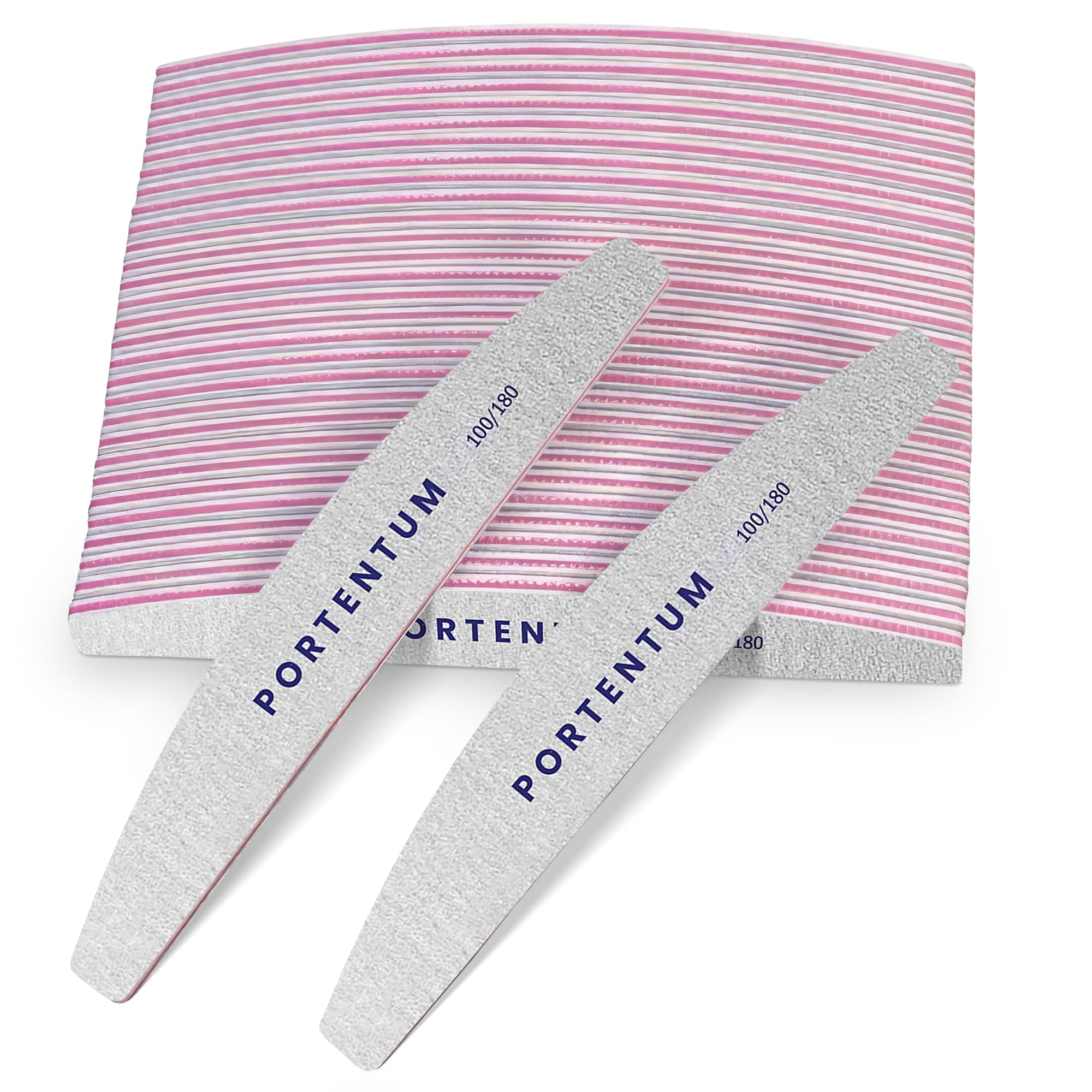 PORTENTUM Limas de uñas profesionales 32pcs Set, limas 100/180 de doble cara lavables, lima uñas ideales para gel y acrílico, uso en salón y hogar