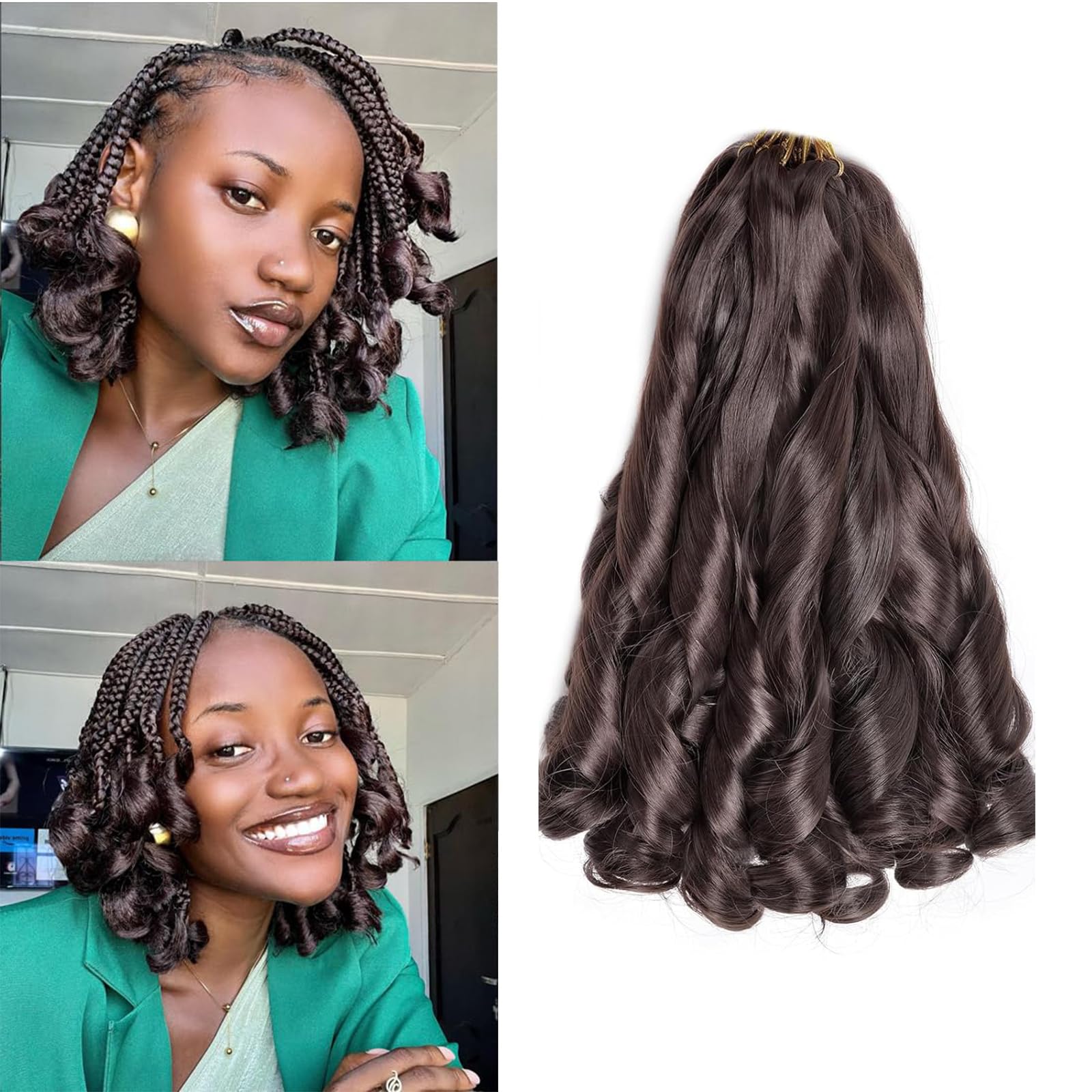 French Curl Braiding Hair 12 Inch 8 Packs Pre Stretched Loose Wave Bouncy Braiding Hair Spanish Curly Ends Synthetic Hair Extensions for Braiding(4#)