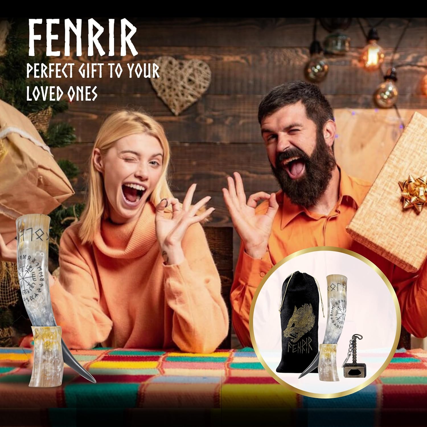 FENRIR Viking Drinking Horn 16oz With Stand Opener For Ale Mead Beer Gift for Men and Women 100% Authentic Handmade Polished Finished Odin & Vegvisir Engraved - Image 6