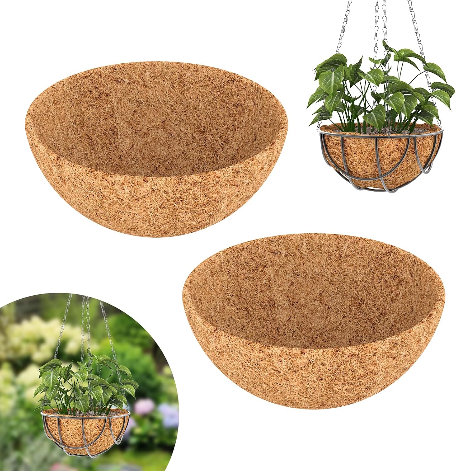 XYSM Hanging Baskets Liners for Plants Outdoor ?Coconut Liners for Planters (2, 12 inch), Brown 2 12 Inch