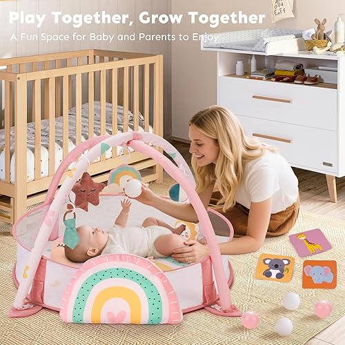 Miniatura 6 de Tapete de gimnasio para bebé 7 en 1, tamaño XL, tapete para el tiempo boca abajo con almohada de apoyo, tapete de actividad para bebés y pozo de