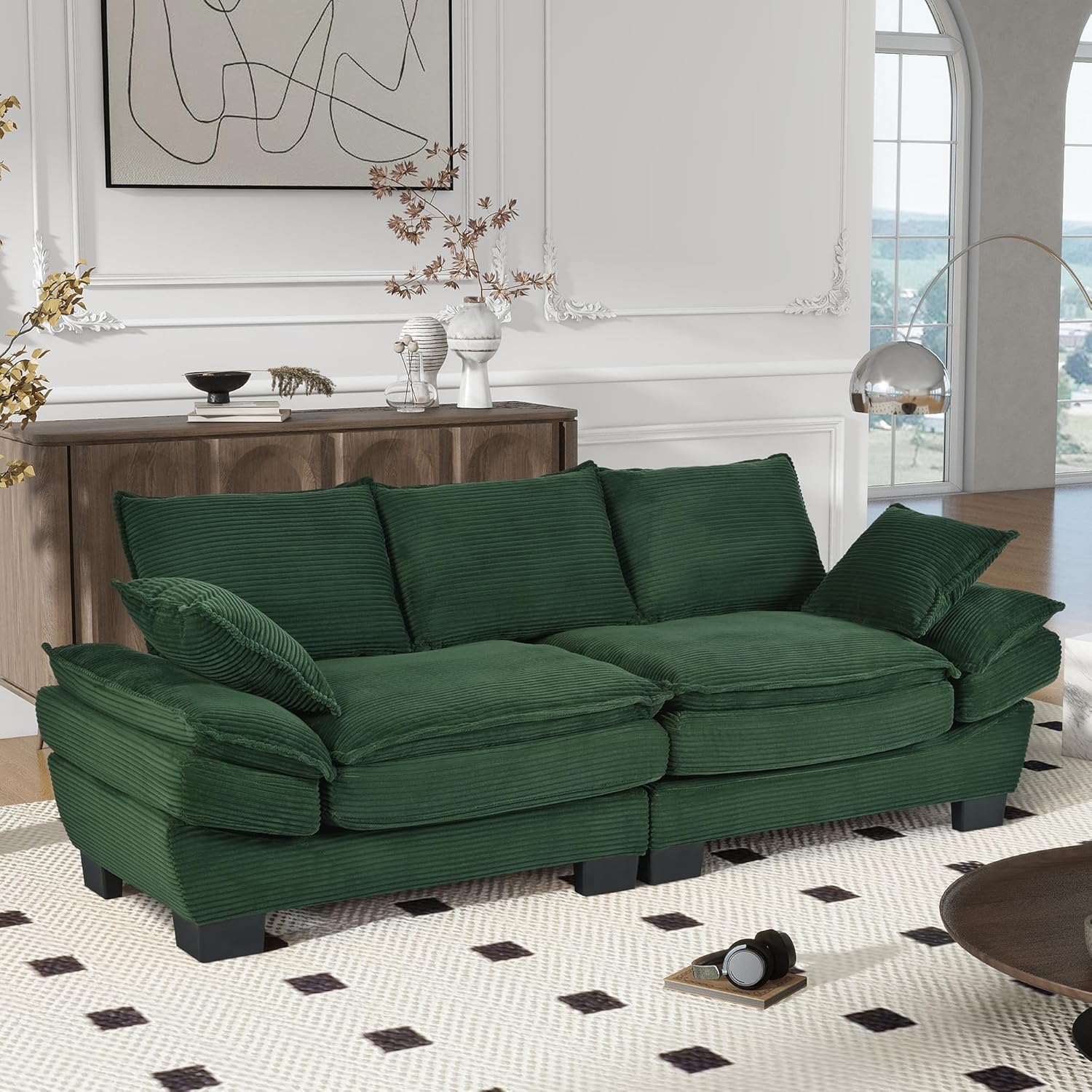 P PURLOVE Modern Curved Sofa, Back Upholstered Couch with 2