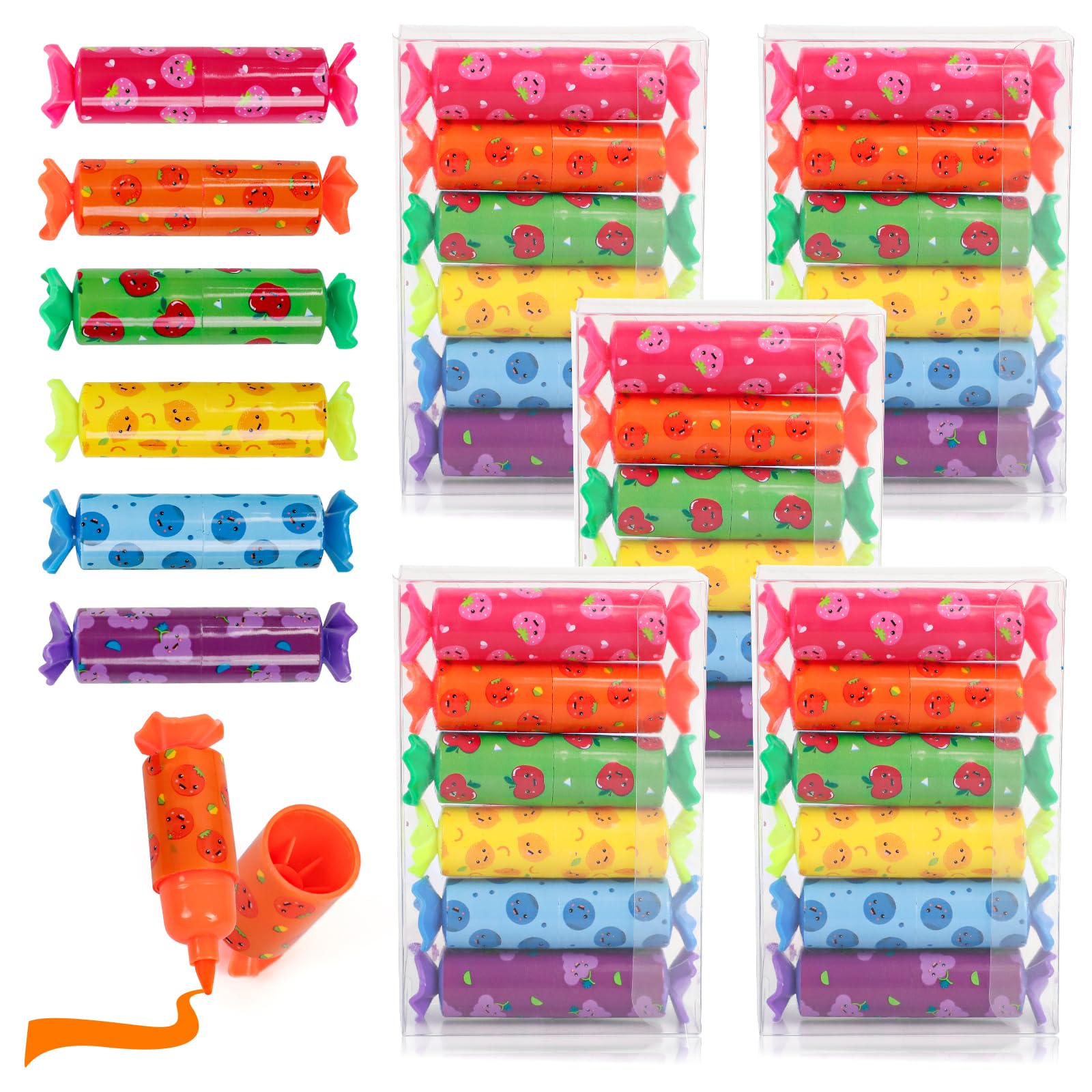 PRZRAO 30 Piezas Mini Subrayadores, Mini Fluorescente, 6 Colores Mini Marcadores Subrayadores, Mini Resaltadores, Caramelo Dulce Mini Subrayadores, Mini-Highlighter, Mini Rotuladores para Niños