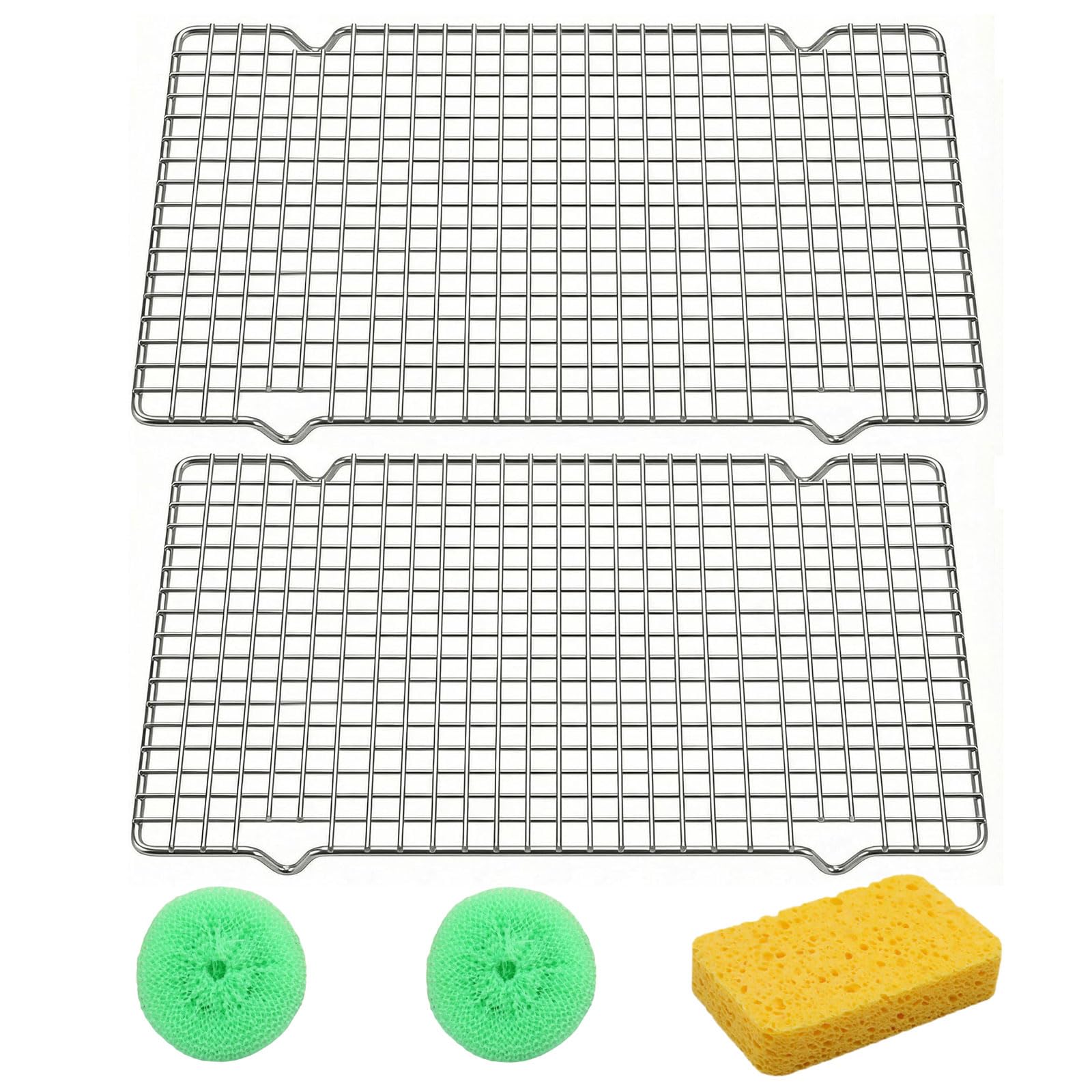 2 Pack Carbon Steel Cooling Rack Set with Non-Stick Coating, Wire Racks for Baking Tray, Cake Cooling Rack for Baking, Grilling, Roasting - Oven & Dishwasher Safe - 36×27×1.5 cm - Silver