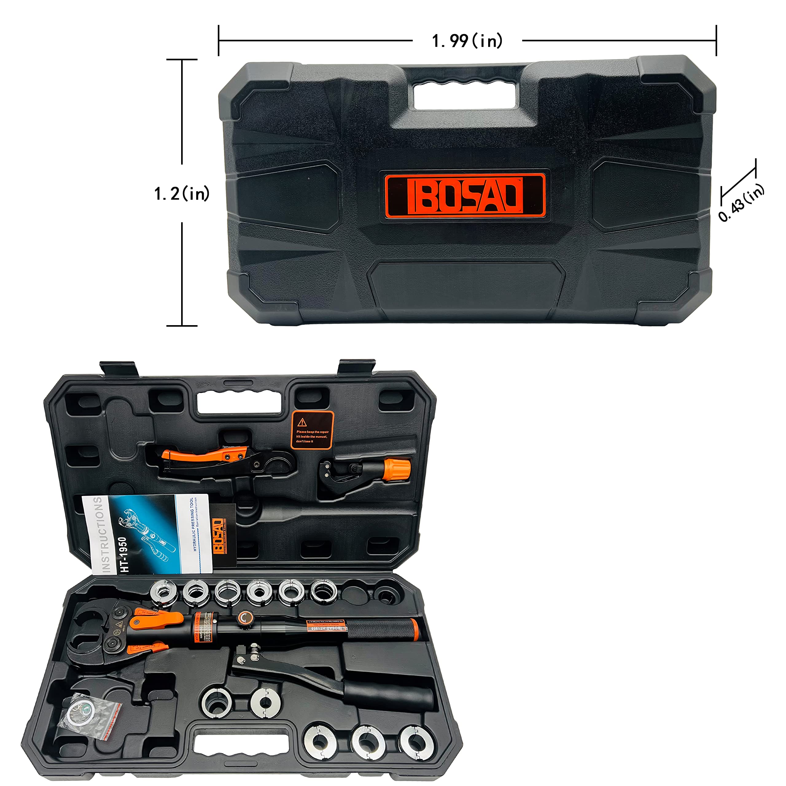 IBOSAD Hydraulic Copper Pipe Tube Fittings Crimping Tool with1/2,3/4,1
