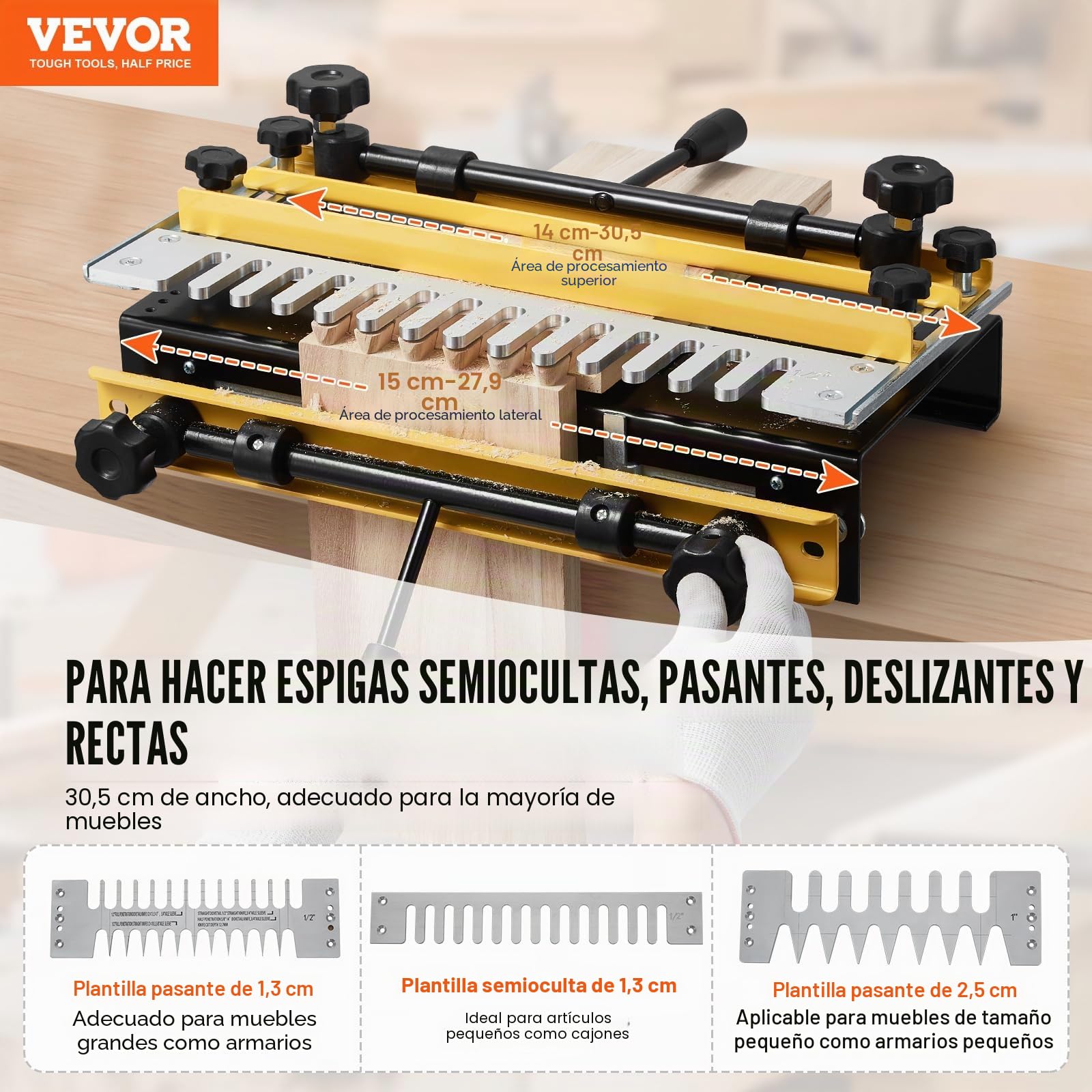 VEVOR Plantilla de Cola de Milano Ancho de 31 cm, Máquina de Colas de Milano 4 Brocas, Plantilla de Mortaja y Espiga, Herramienta de Carpintería para Fabricación de Muebles y Gabinetes de Madera