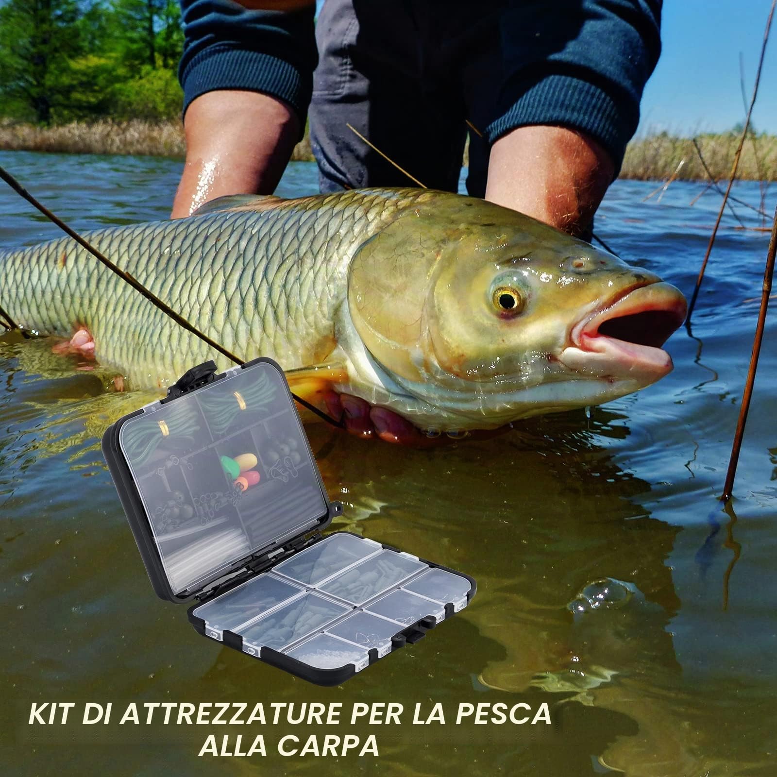 Carp Fishing Tackle Box Dr.fish 219 pezzi con clip di sicurezza girevole Ganci terminali tubo Joblot accessori opzionali, 4 colori