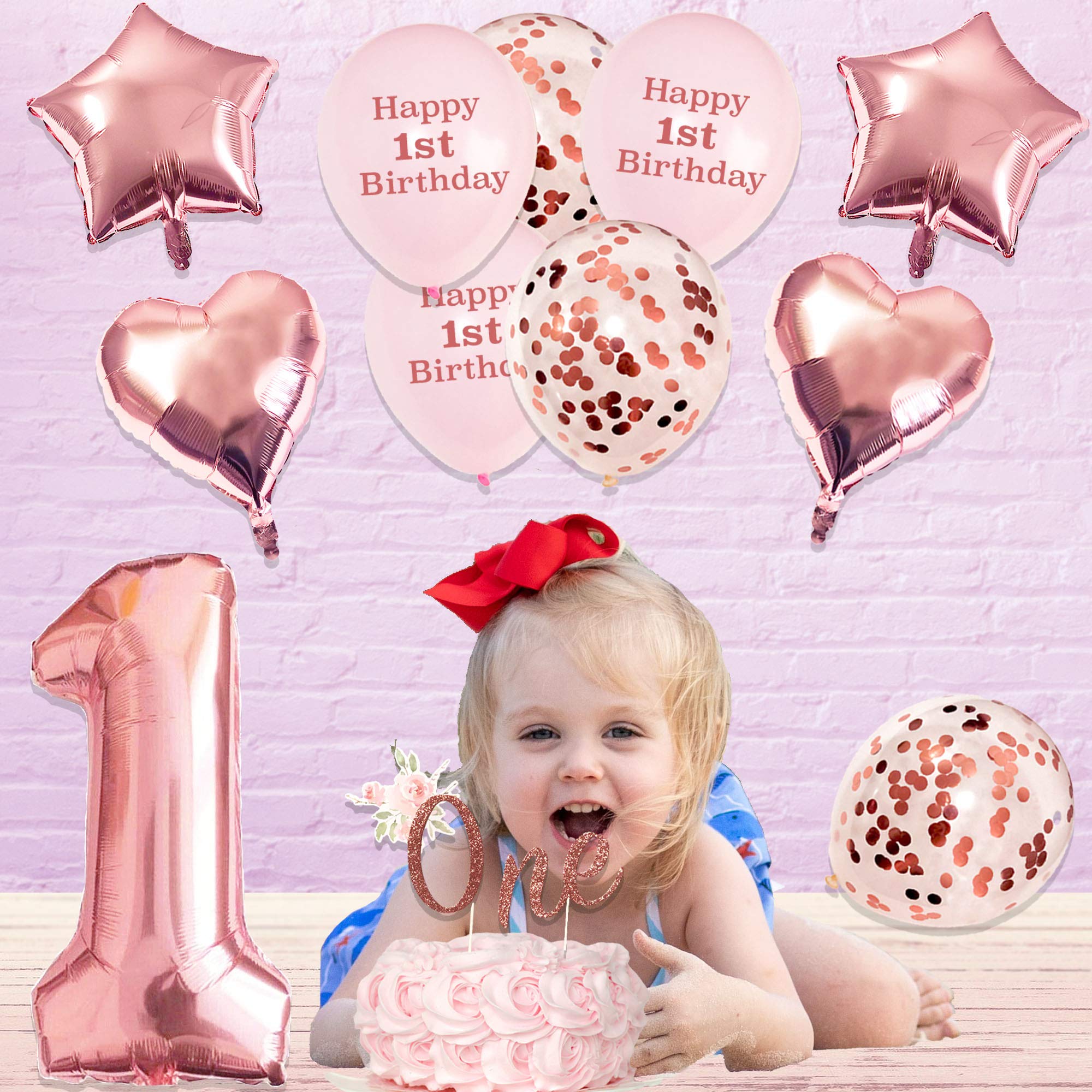 Girls 1st Birthday Decorations Kit Rose Gold Pink First Birthday Baby