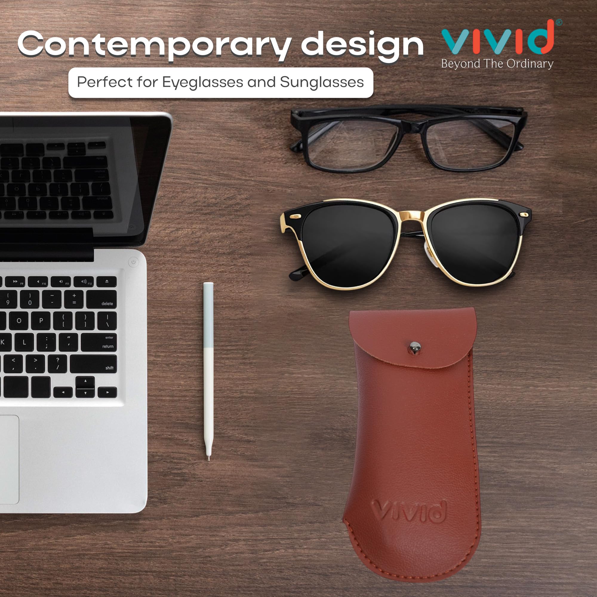 VIVID Vision Unisex Adult Lightweight Eyewear Specs Case Cover | Protect Eye Glasses | Chashma Dibbi | Spectacle Box | Pouch | Closure - Valpro-tape | Artificial Leather | D-20 | BROWN 2