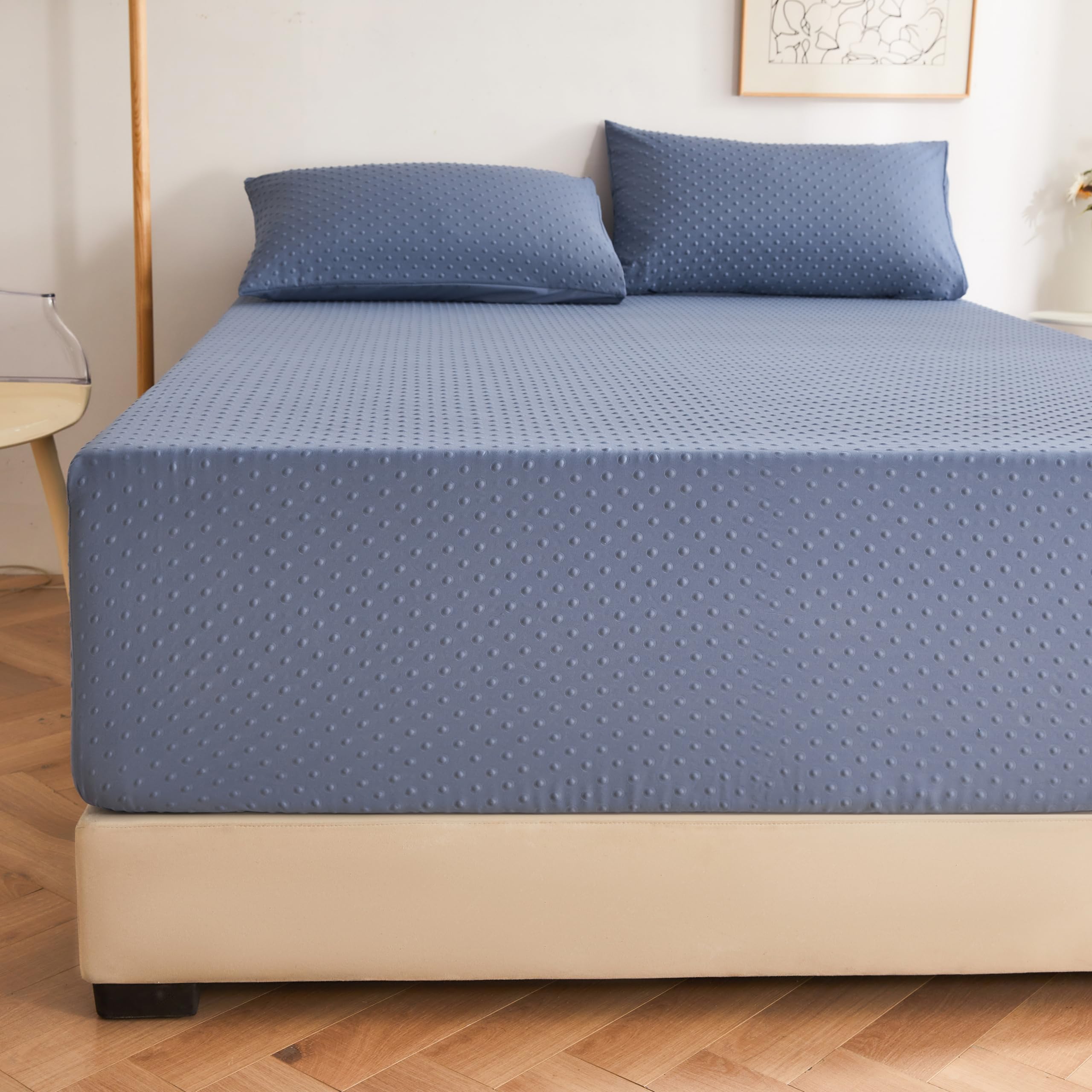 Deep Pocket King Bed Sheet Set - 3 Piece Set, 2 Pillowcases - 18 "Deep Pocket Bed Sheet Mattress Cover 02-Navy, California King