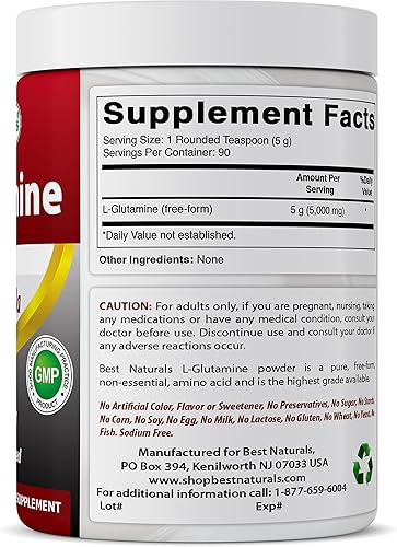 Miniatura 6 de Best Naturals L-glutamina en polvo puro 1 libra (1 libra (paquete de 3))