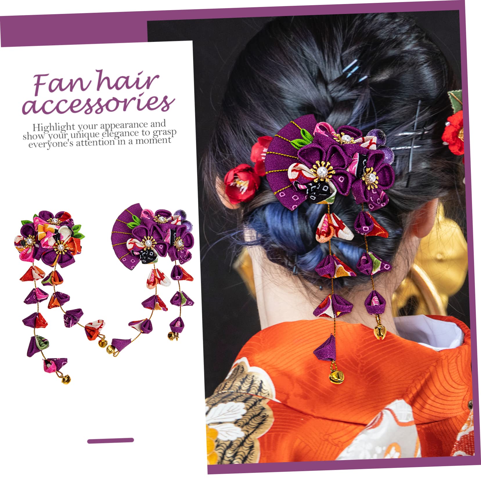 MAGICLULU 5 Sets Einzigartige Japanische Haar-accessoires Zierliche Blumen-haarspangen Fächerhaar Stilvoll Für Damenanlässe 2 Stück * 5