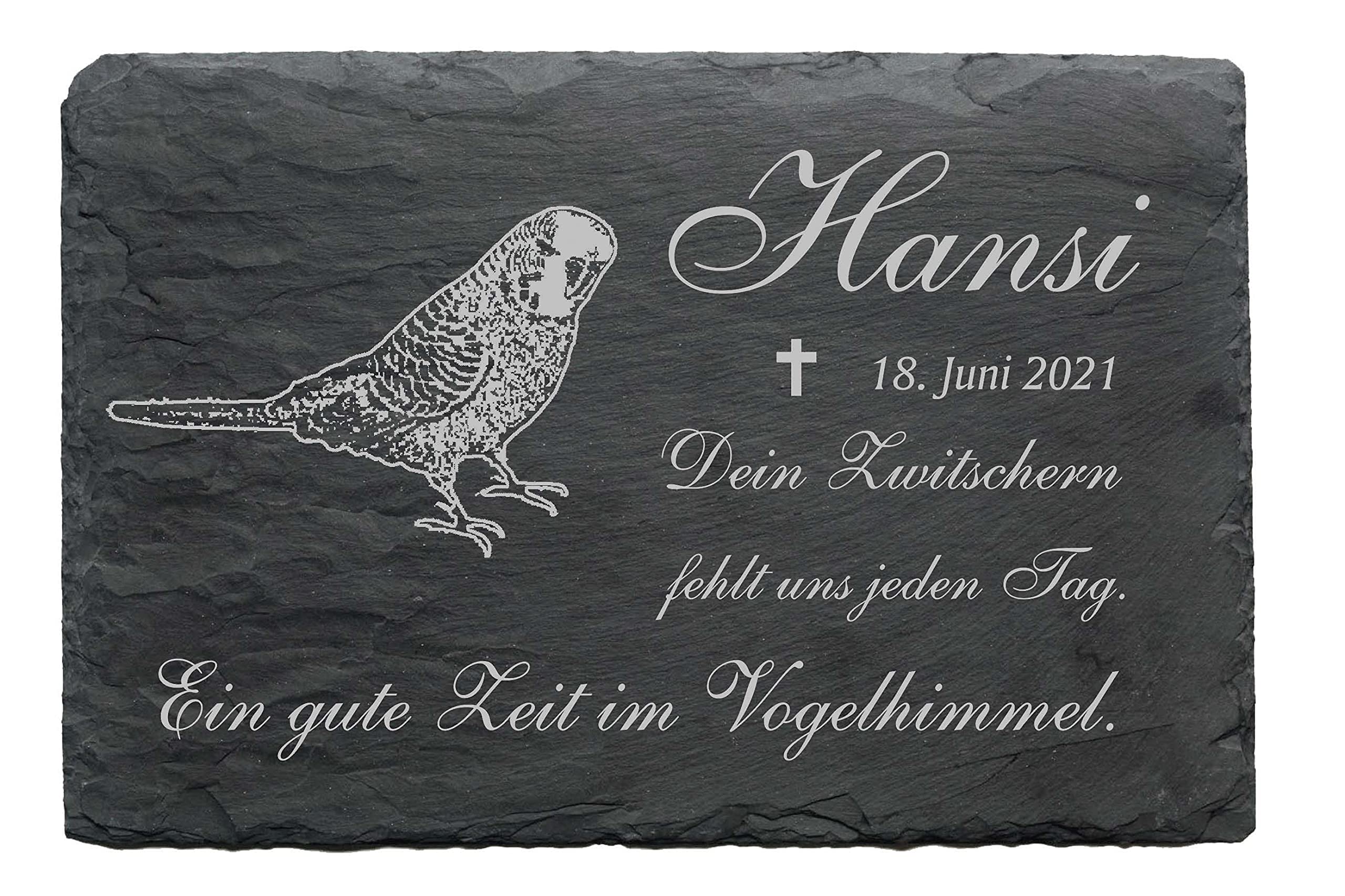 DEKO-LANDO Budgies Slate Animal Gravestone Memorial Plaque with Desired Engraving Name Date 22 x 16 cm