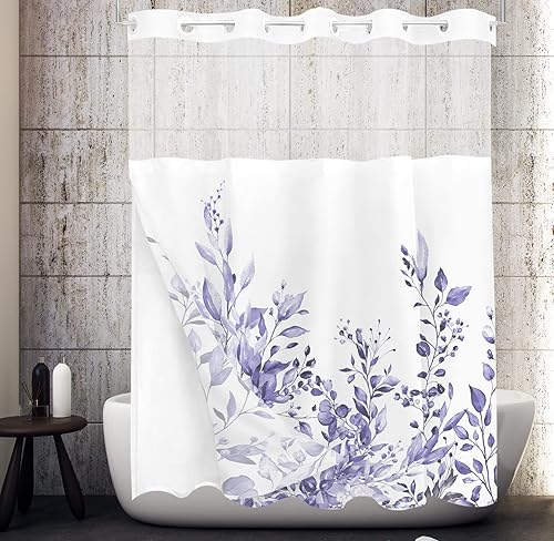 Vista 360 de Tititex - Juego de cortinas de ducha de eucalipto verde oliva, hojas de acuarela en la parte superior con decoración floral de baño, 60 x 72 Hojas