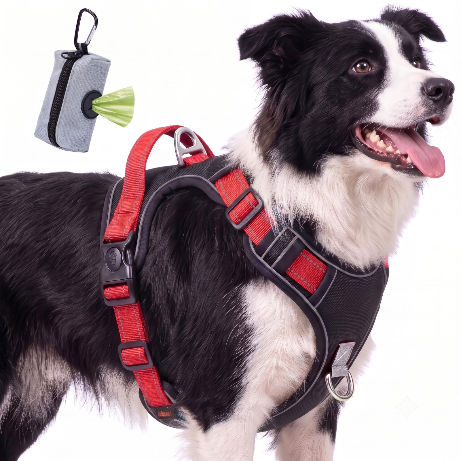 FYY Dog Harness No Pull, Escape Proof Adjustable Pet Vest, Reflective Choke Free Harness With Easy Control Padded Handle for Small Medium Large Dogs Walking and Training M-Black+Red