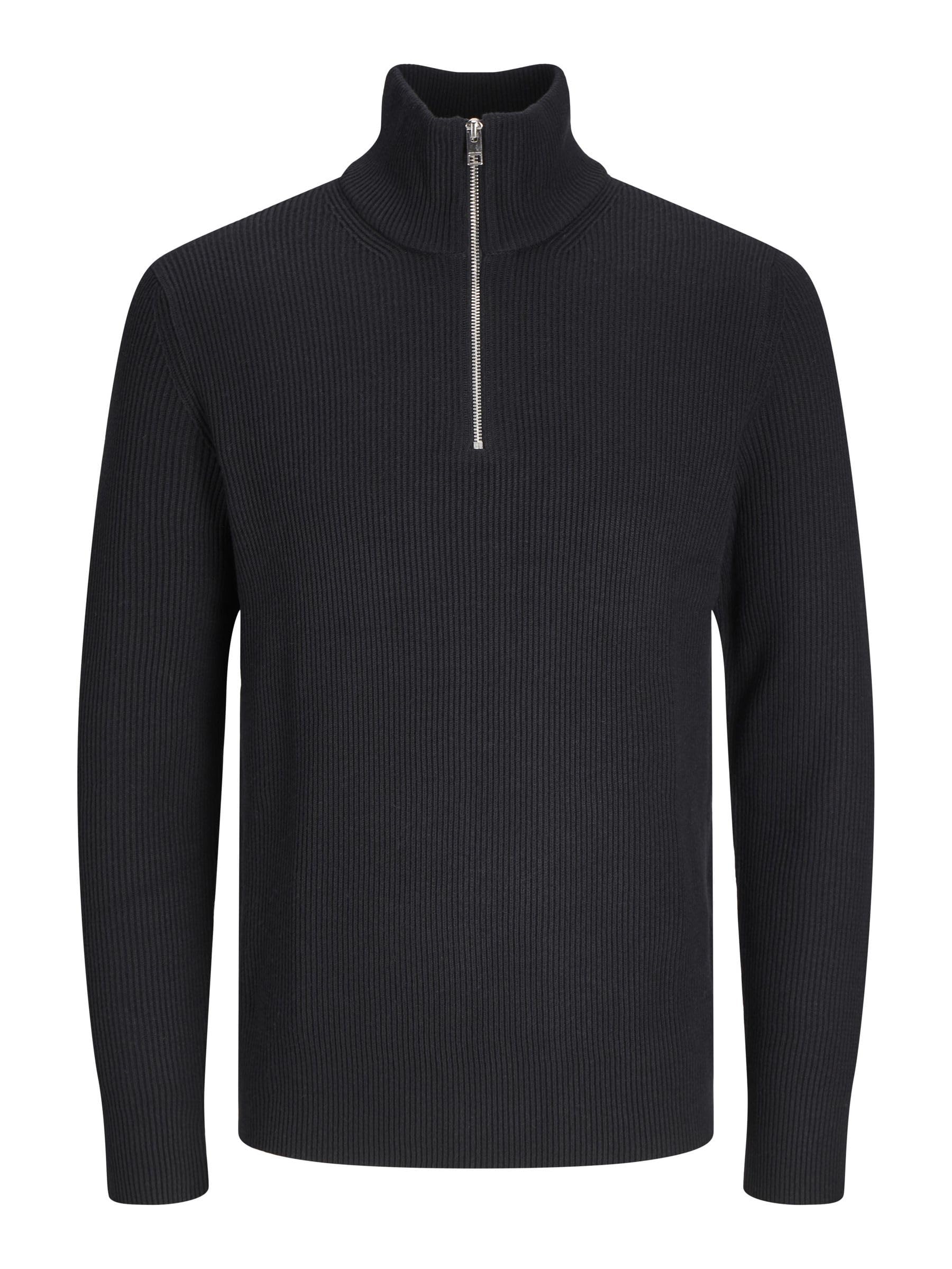 JACK & JONES Male Cardigan with Quarter Zip Plain Cardigan with Quarter Zip, Black, L
