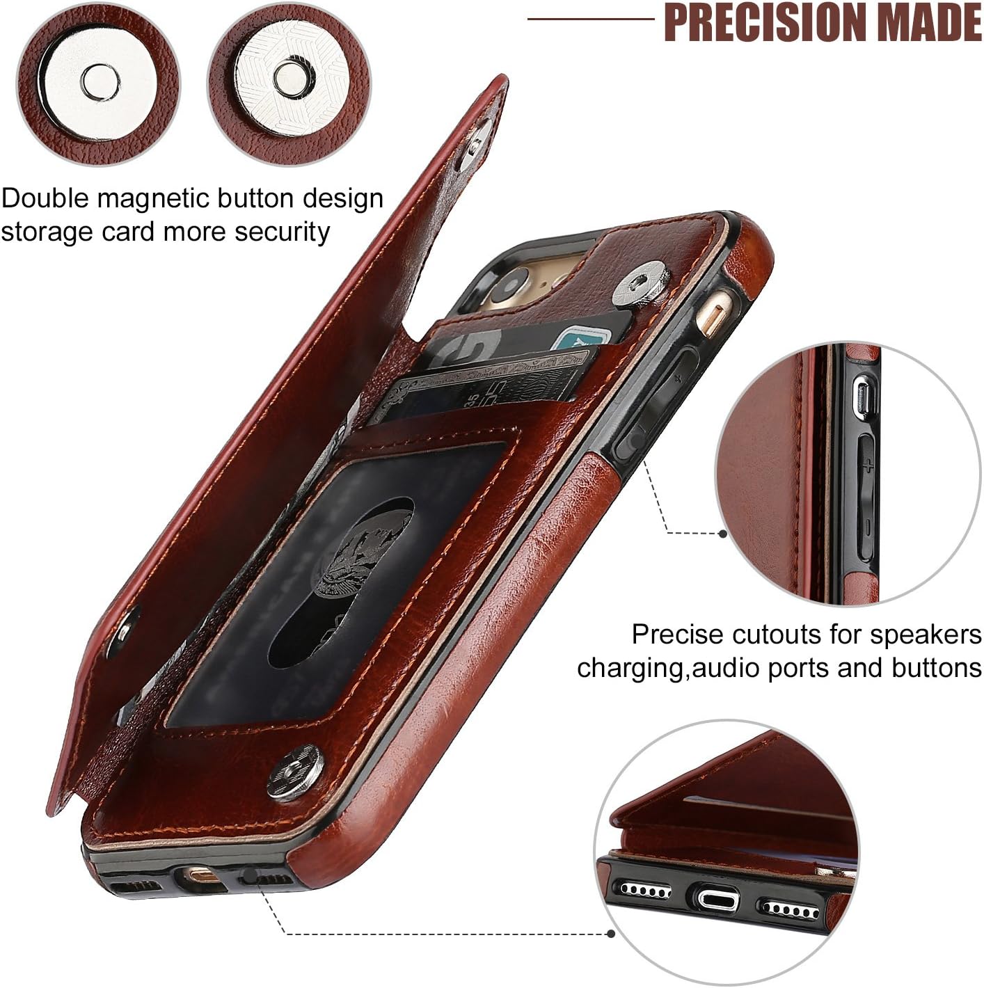 ONETOP for iPhone SE(2022) iPhone SE(2020) iPhone 7/8 Wallet Case with Card Holder, Premium PU Leather Kickstand Card Slots, Double Magnetic Clasp and Durable Shockproof Cover 4.7 Inch(Brown)