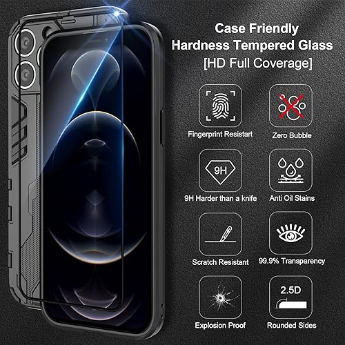 Miniatura 5 de Funda compatible con iPhone 12 Pro, con protector de pantalla de vidrio templado, resistente a los golpes, funda de armadura resistente con soporte