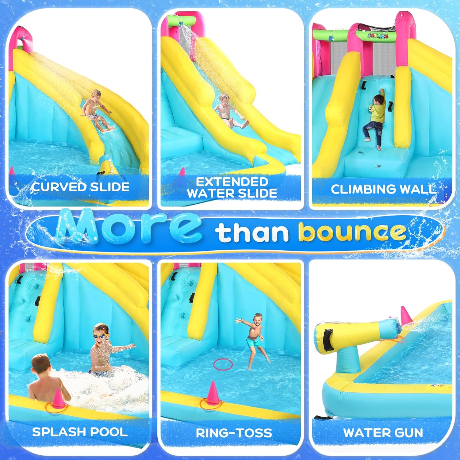 JOYMOR Inflatable Water Slide with 20FT Lawn Water Slide and Bodyboard, Water Slides for Kids Backyard w/Sprinkler and Pool, 1min Blow Up Water Slide w/Water Cannon, Ring-Toss (Include Blower)