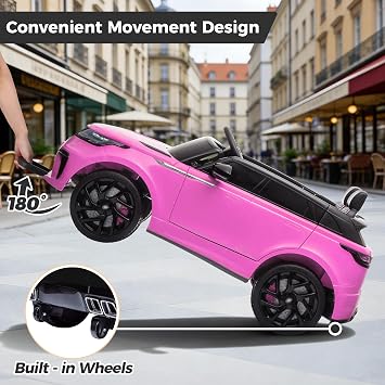 Licensed Land Rover Velar Kids Electric Ride On Car by TOBBI, Toddler 12V Battery Powered 4 Wheeler Driving Vehicle Toy with Remote Control/Safety Belt/Horn & LED Lights for Children Under 8-Pink