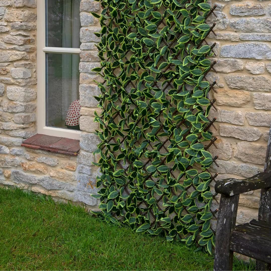 Garden Mile Leaf Trellis Panel Fence Privacy Screen for Garden Artificial Trellis Living Wall Panel Flower Expandable Trellis Privacy Fence Screening (Hosta, Medium)