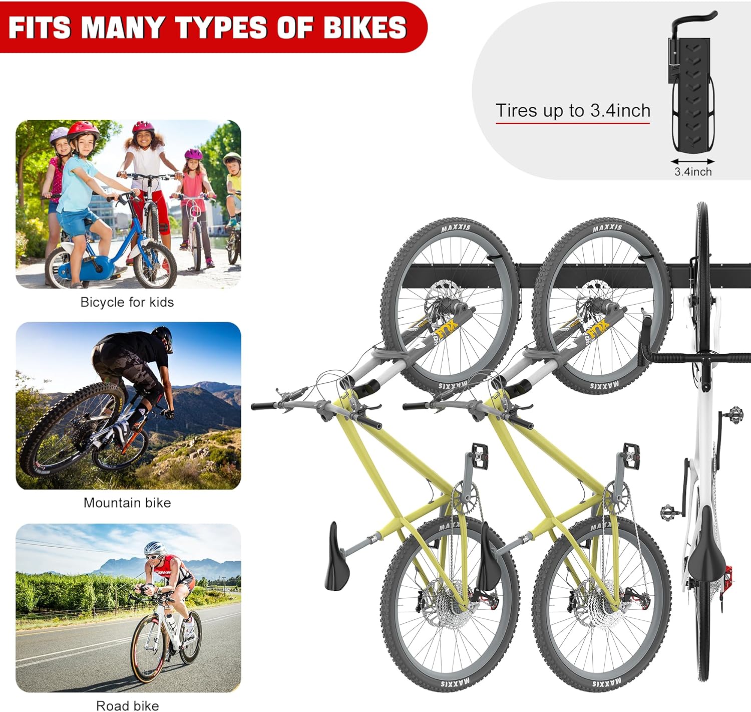 Ultrawall Swivel Bike Storage Rack, Adjustable Wall Mounted Bike Rack for Garage, Vertical Bike Hanger for Indoor Bicycle Storage, Space Saving Bike Holder