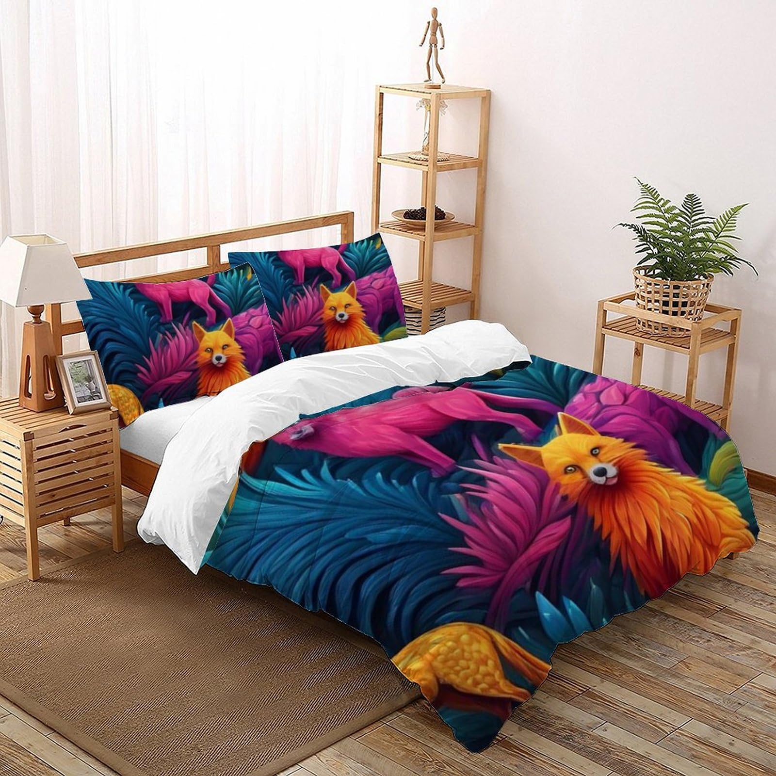 Housse de couette King Le Renard coloré en microfibre 220x240cm avec fermeture éclair