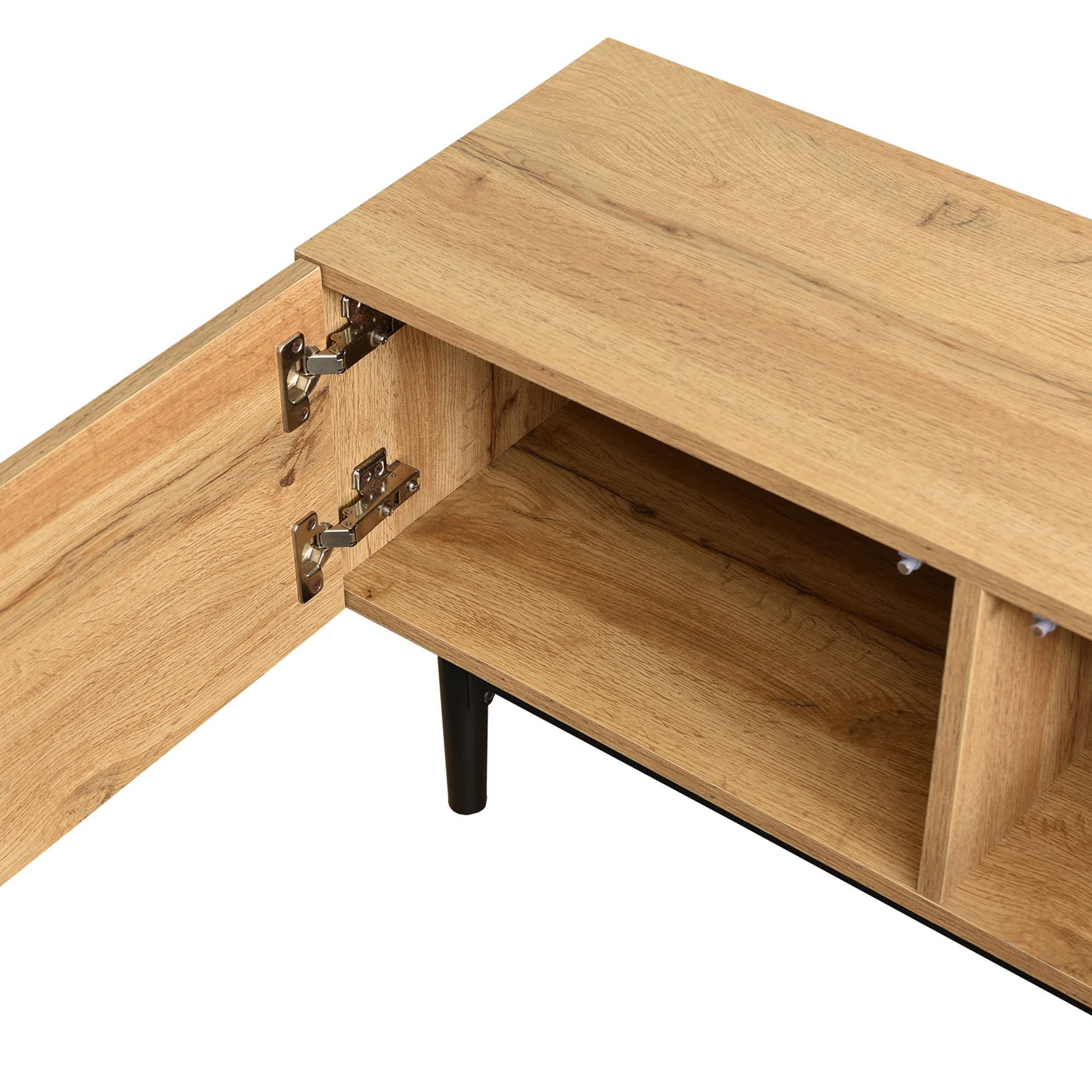 SUKY Mueble de TV moderno de 175 x 31 x 41 cm con vetas de madera, luces LED variables