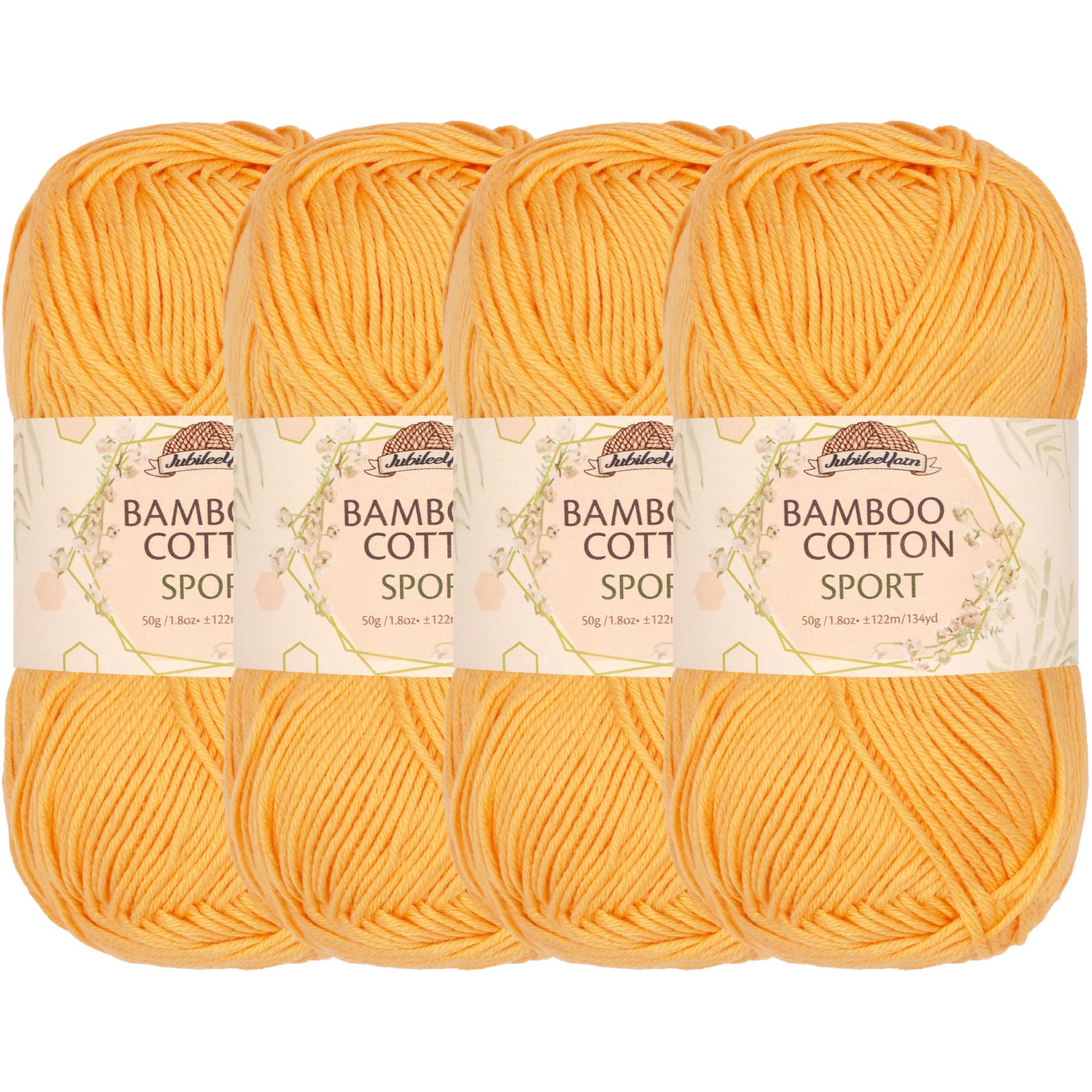 JubileeYarn Bamboo Cotton Sport Yarn - 50g/Skein - Summer Sun - 4 Skeins, 412 Summer Sun