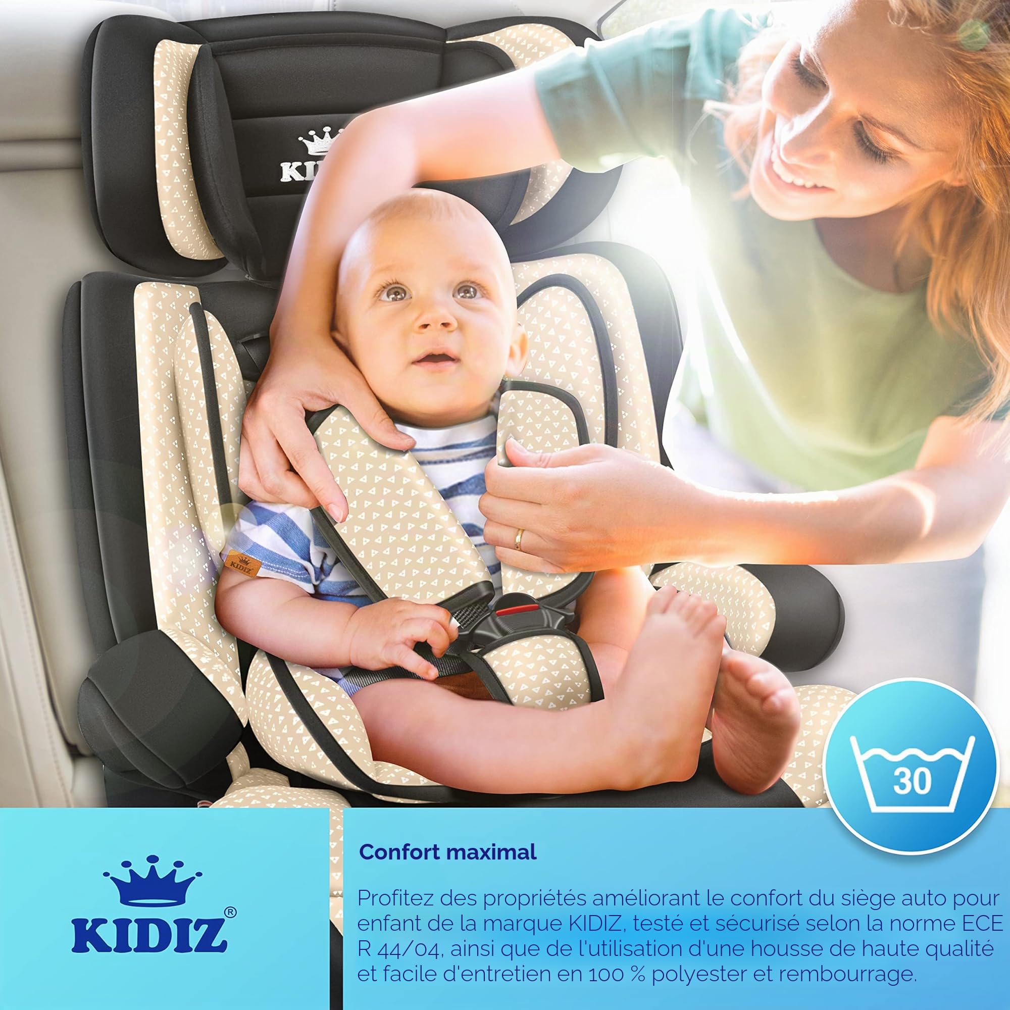 KIDIZ® Siège auto enfant | coque de siège auto | 9-36 kg 1-12 ans | Groupe 1/2/3 | universel | homologué selon ECE R44/04 | 6 couleurs différentes, Beige