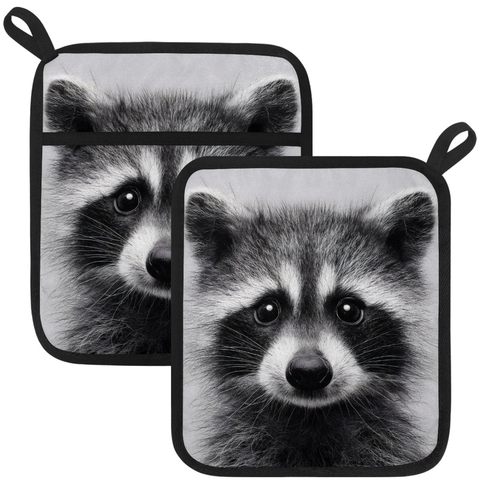 VAPOKF Raccoons Heat Resistant Pot Holders, Thick Pot Holders Pad with Hanging Loop for Kitchen, Oven Cloth Pads for Kitchen Baking Microwave Oven