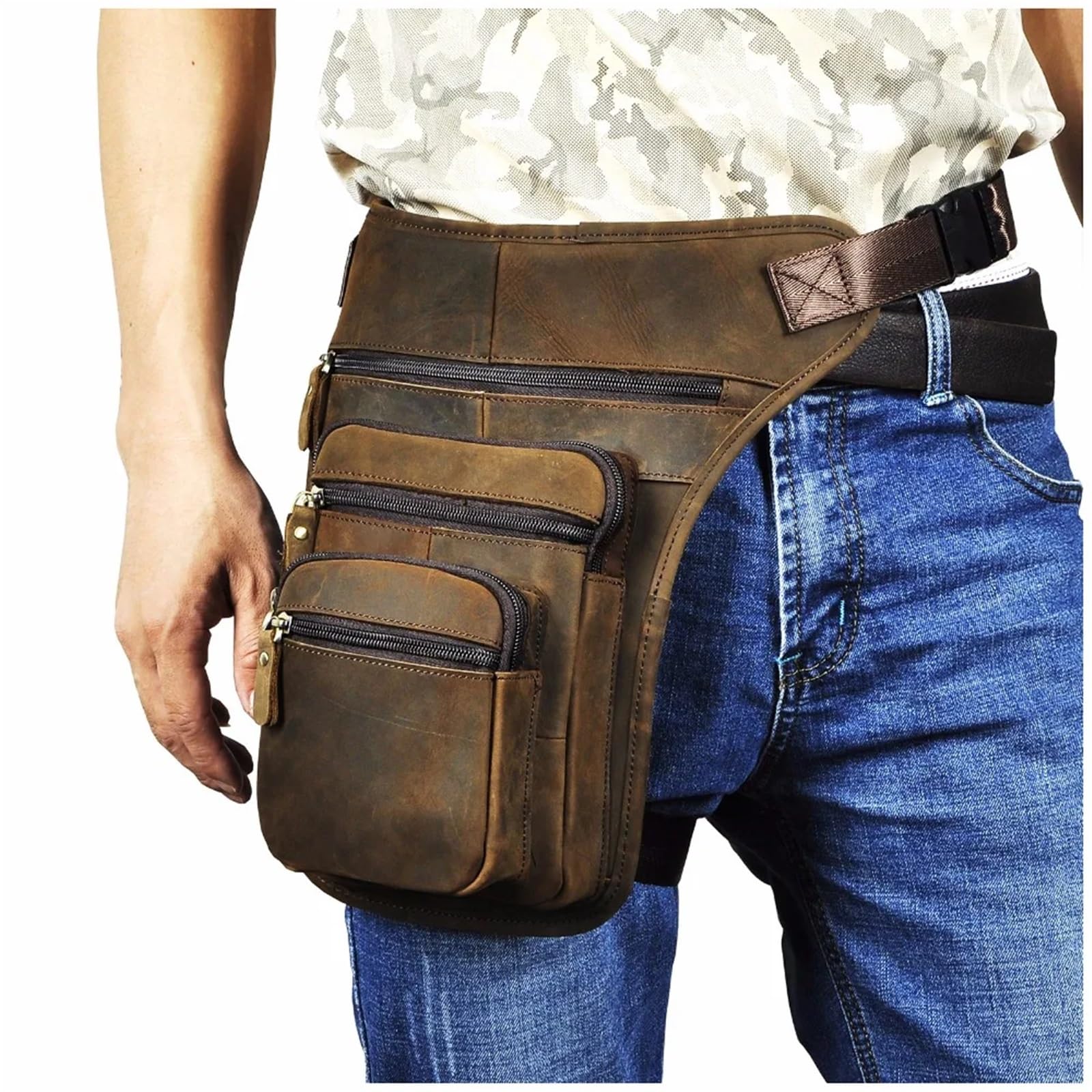 Marsupio Da Gamba Borsa a tracolla da uomo in pelle con design tablet, vintage, da viaggio, con cintura, da gamba cadente