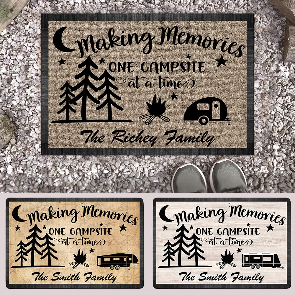 Personalized Campsite Doormat - Making Memories One Campsite at A Time - Custom Family Name Camping Door Mat, RV Accessories 16 x 24 inches