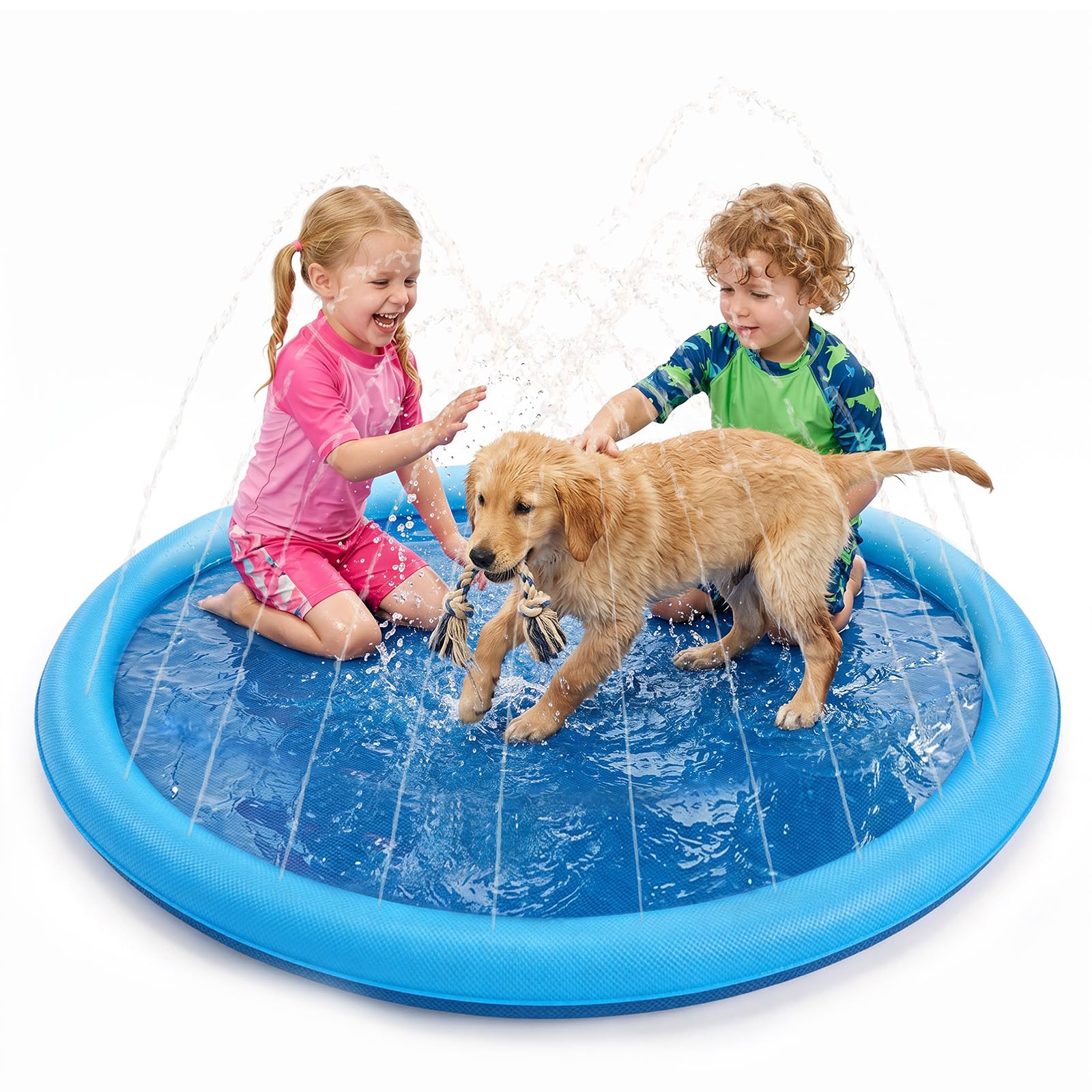 Flying Paws Dog Splash Pad 220cm, 0.55mm Thickened Pet Sprinkler Mat, Outdoor Summer Water Play Toy for Backyard & Garden Party