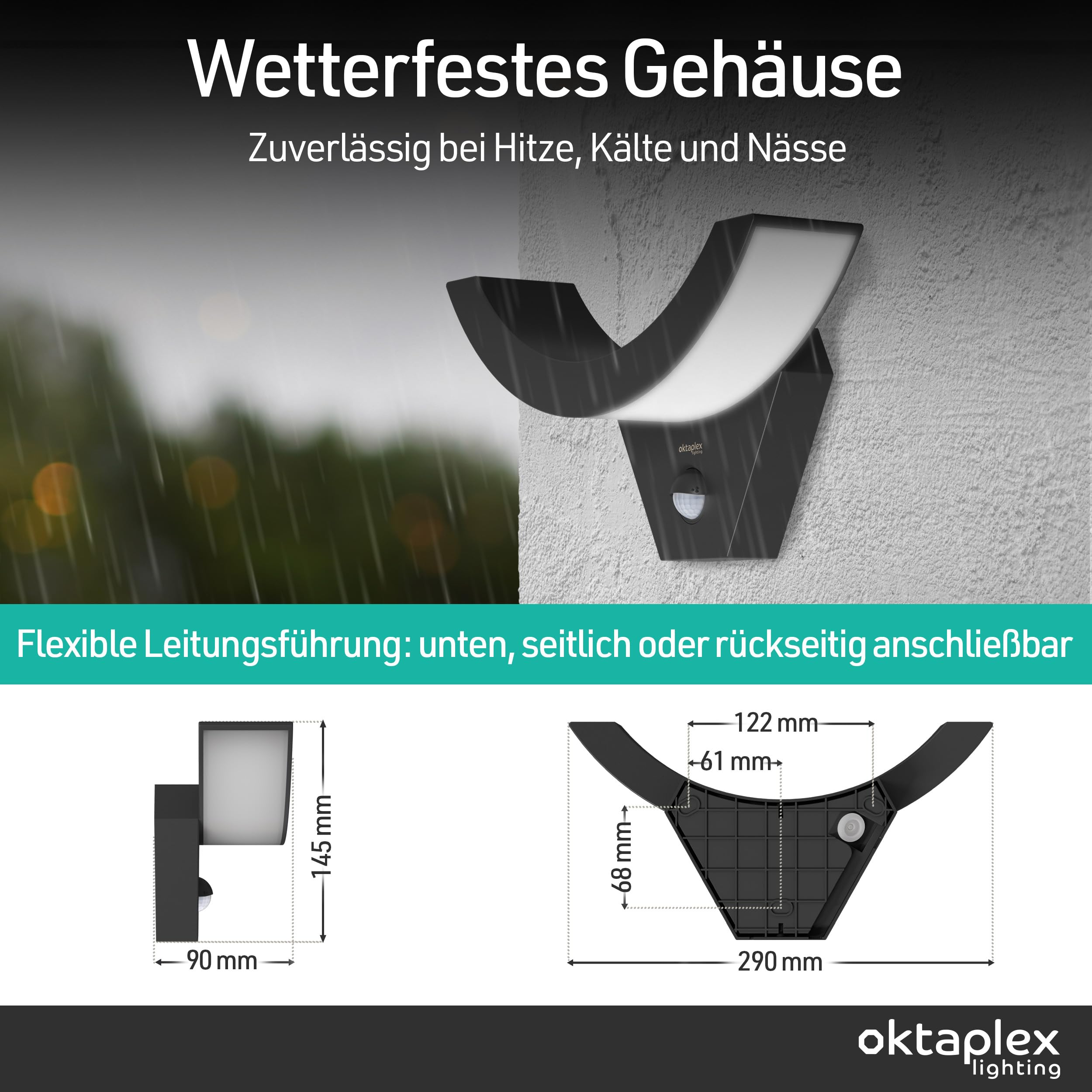 Oktaplex Lima Lampe d'extérieur LED avec détecteur de mouvement 10W IP54 3000K Anthracite Applique Murale