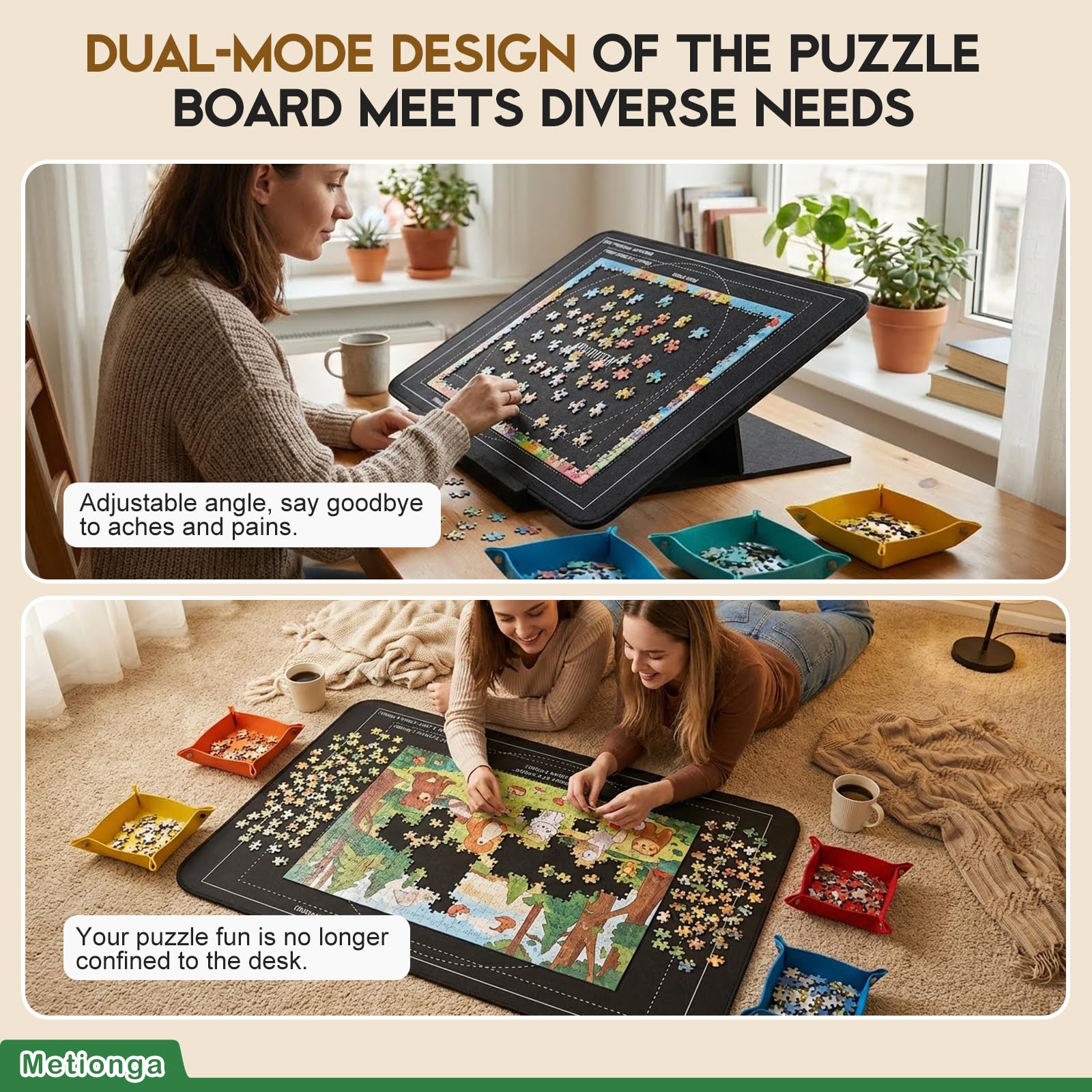 Plateau Puzzle 1000 Pièces, Support Réglable Breveté pour Puzzles | Support Réglable de 0°-30°, Pliante Antidérapante Planche Puzzles, Table Puzzle en Feutre avec 6 Trieur et 1 Couvertur