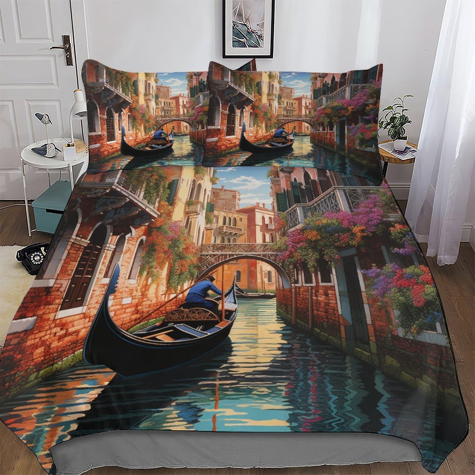 Parure de lit Ville au bord de la rivière housse de couette 220x240 fermeture éclair