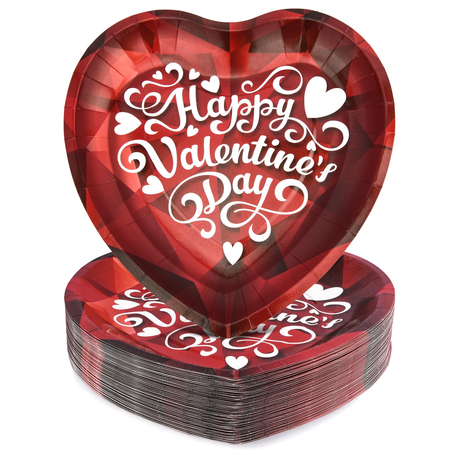 EPHYO 50PCS Valentines Plates 9in Heart Paper Plates Happy Valentines Day Disposable Plates for Dinner Pizza Dessert Cookies Salad Anniversary Valentines Decorations Party Supplies