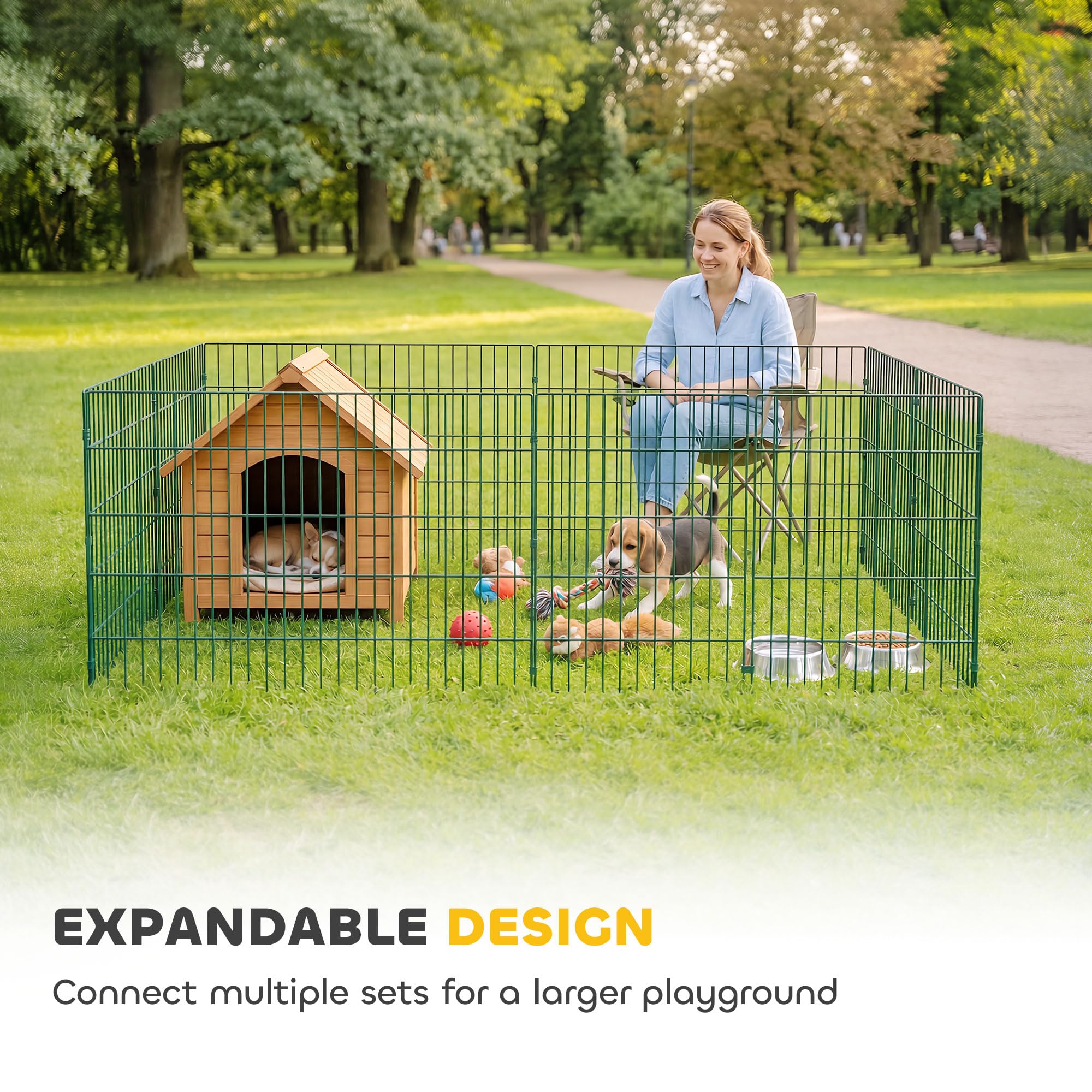 PawHut Corral para mascotas de 8 paneles, corral plegable para interiores y exteriores, incluye estacas de conexión a tierra, 80 cm de altura