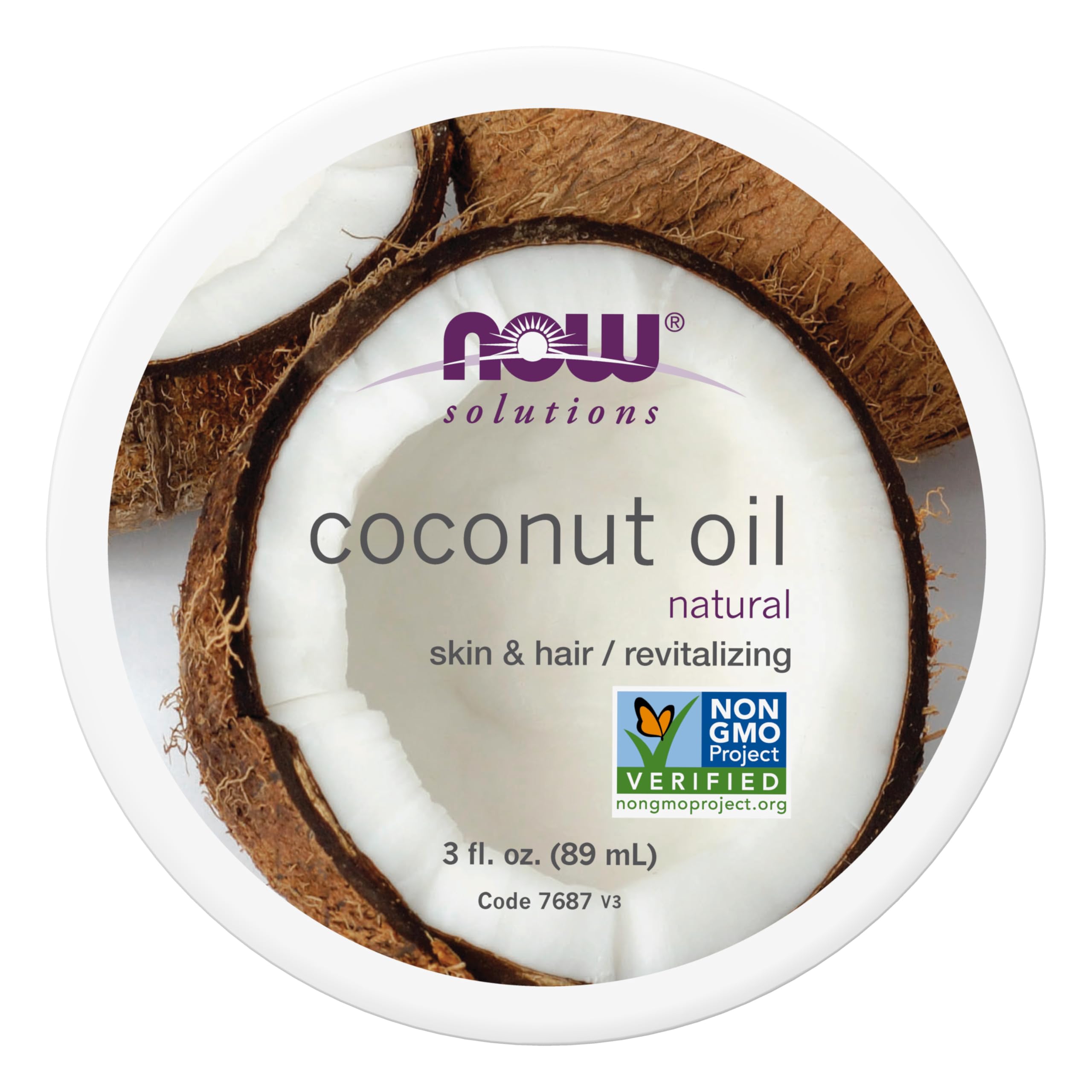NOW Solutions, Coconut Oil, Naturally Revitalizing For Skin and Hair, Conditioning Moisturizer, Convenient Travel Size, 3-Ounce