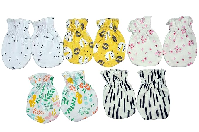 Mittens Set for Babies Cotton Soft Muthi for New Born Baby to 6 Months Old of Multicolour Pack of Five Pairs of Unisex Hand Gloves for Babies(Design and Colors May Vary)