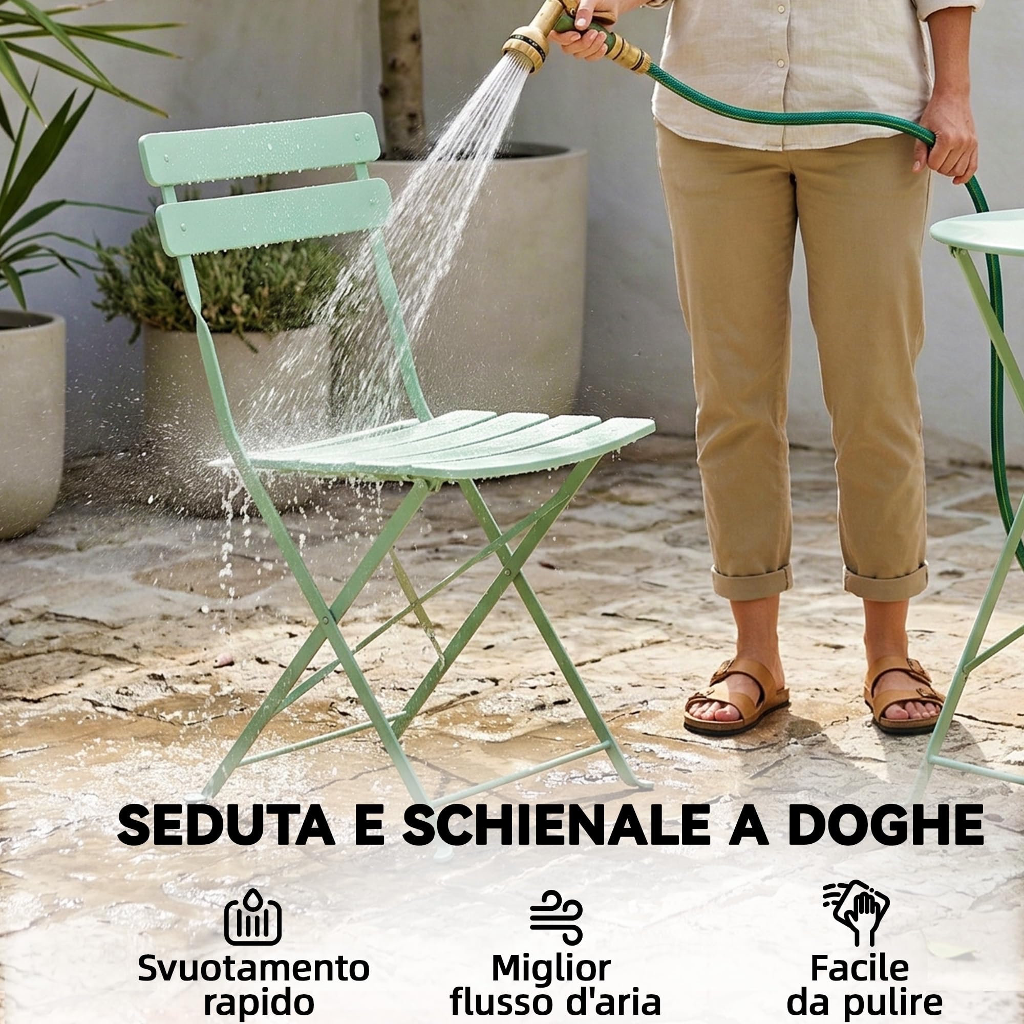 Outsunny Set da Bistrò Pieghevole da 3 Pezzi, Set da Giardino con 2 Sedie, Tavolo Rotondo, Struttura Metallo Antiruggine, Set di Mobili da Giardino per Patio Balcone, Verde Chiaro