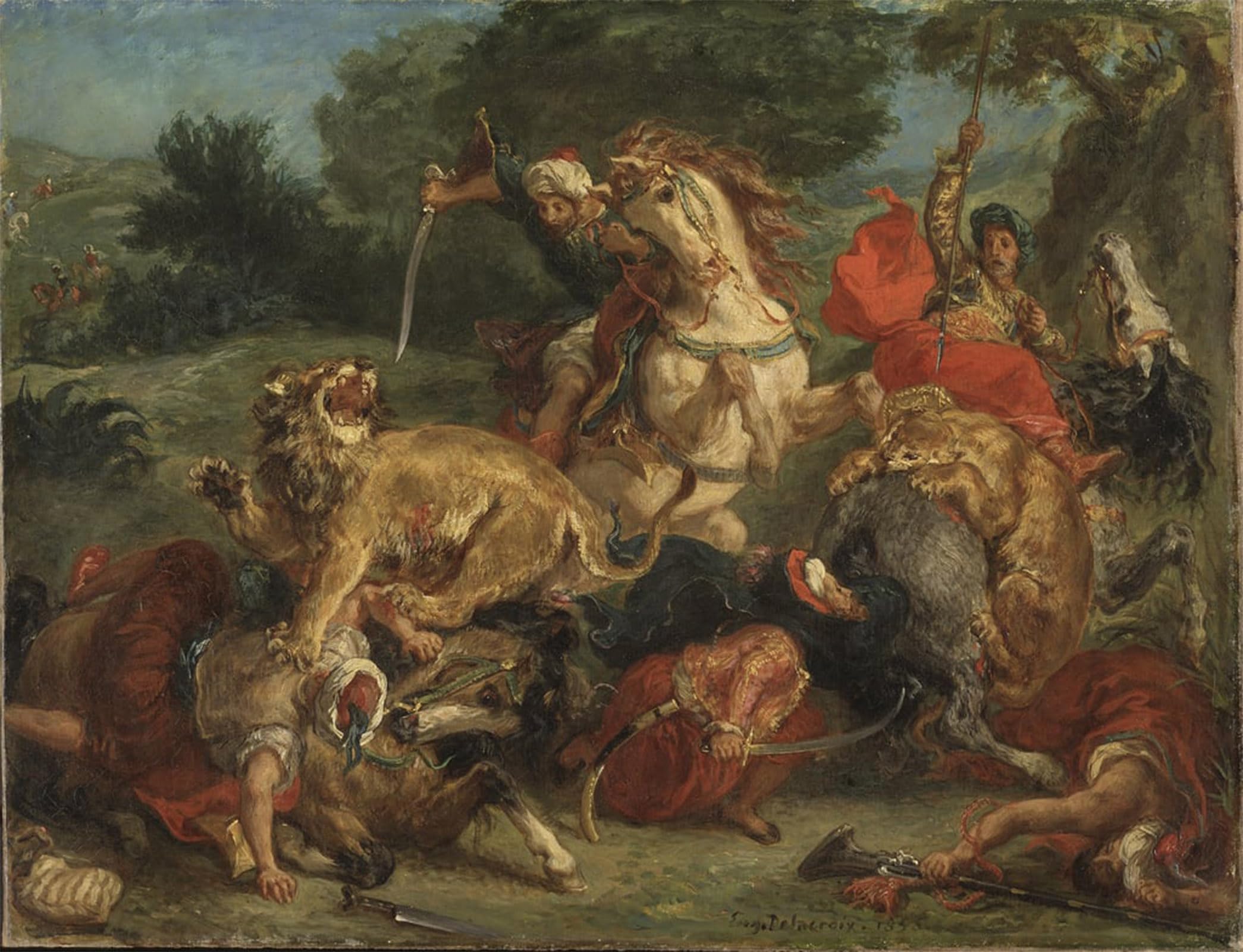 ARTXLXXBN Famous Painting Canvas Artwork Graffiti Print the Lion Hunt by Ferdinandeugene Delacroix Portrait Canvas Image for Home Decor 60x90cm