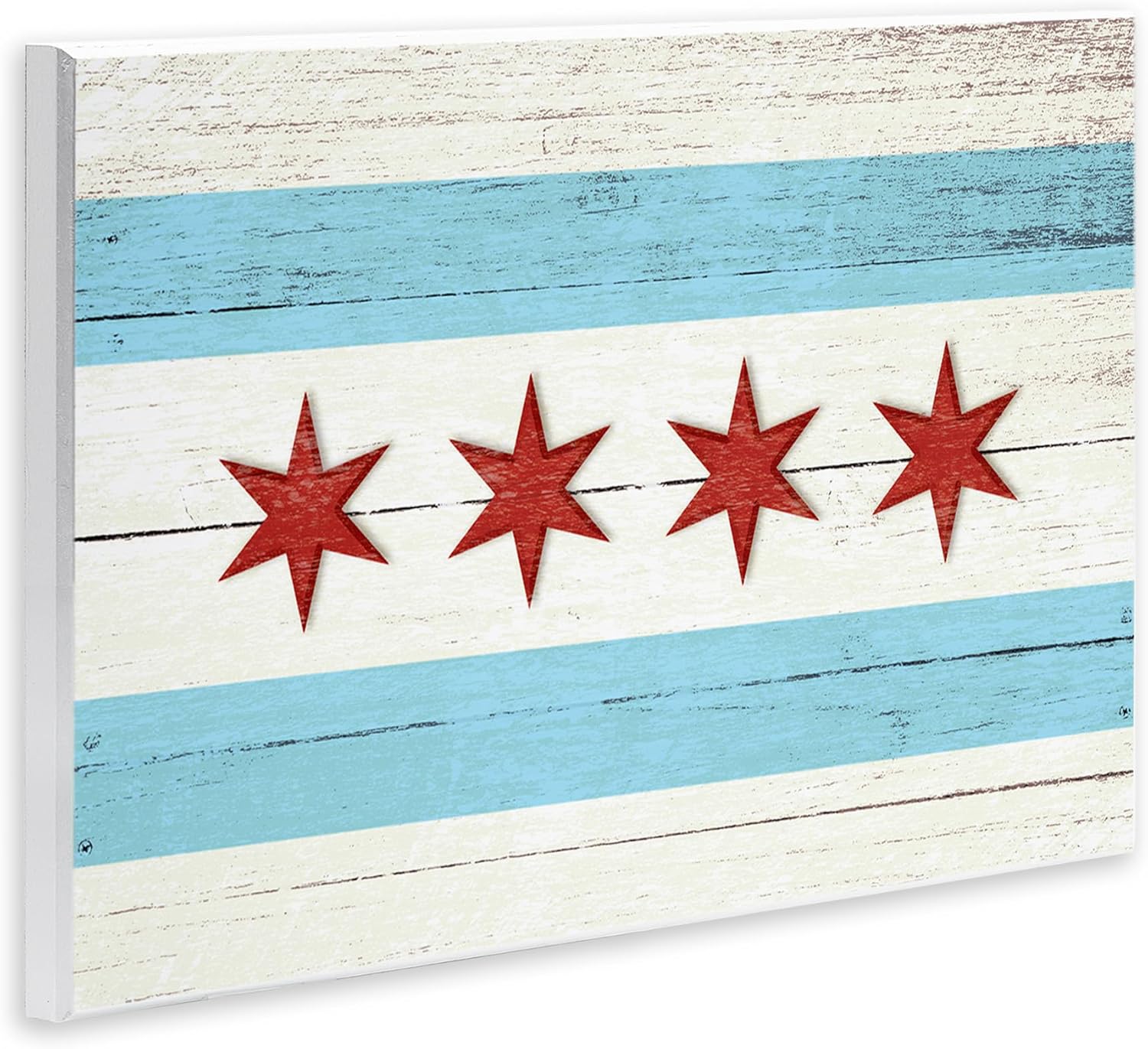 USA Artist Lil' Rue - 'Chicago Flag Distressed Style', Wall Plaque Art, 15 x 10inches - Hanging Wall Décor (0.75in Depth) - Made in Rhode Island by Stupell Industries