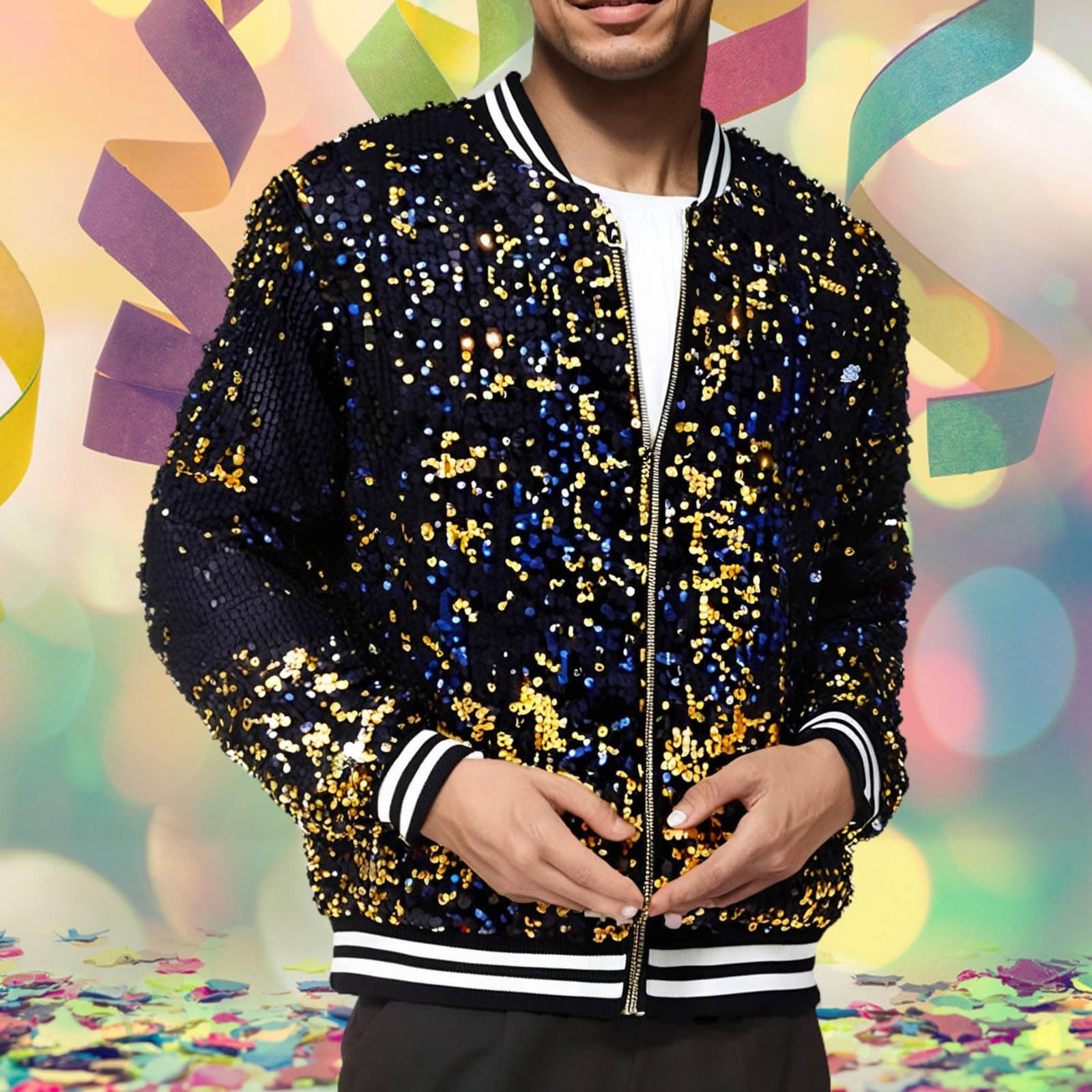 Cárdigan de punto con lentejuelas para hombre, cárdigan bomber, chaquetas brillantes para hombre, cárdigan, discoteca, equipo brillante, traje de Nochevieja, disfraz de carnaval
